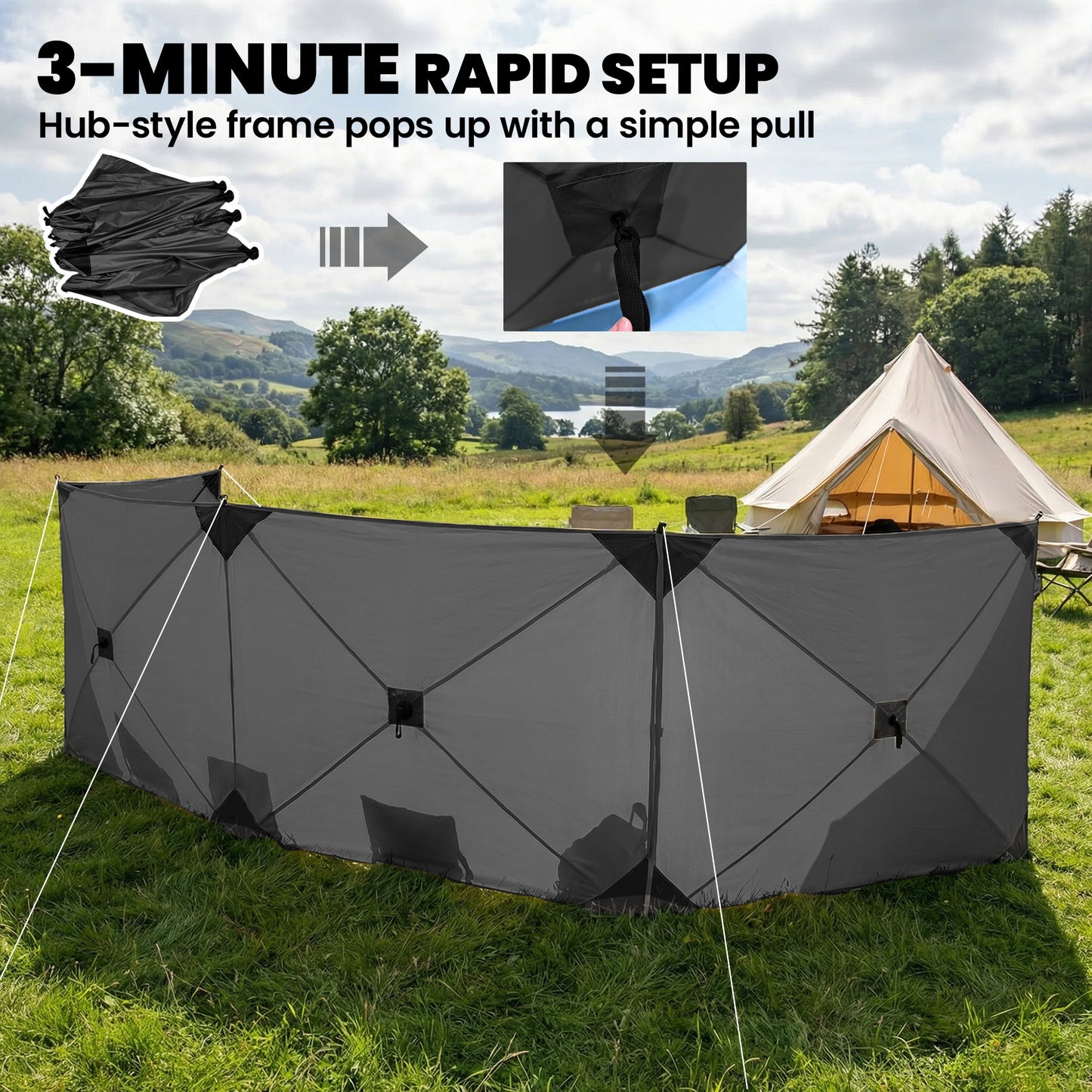 Camping Windbreak Pop Up Windbreaker Blocker with Ropes Pegs