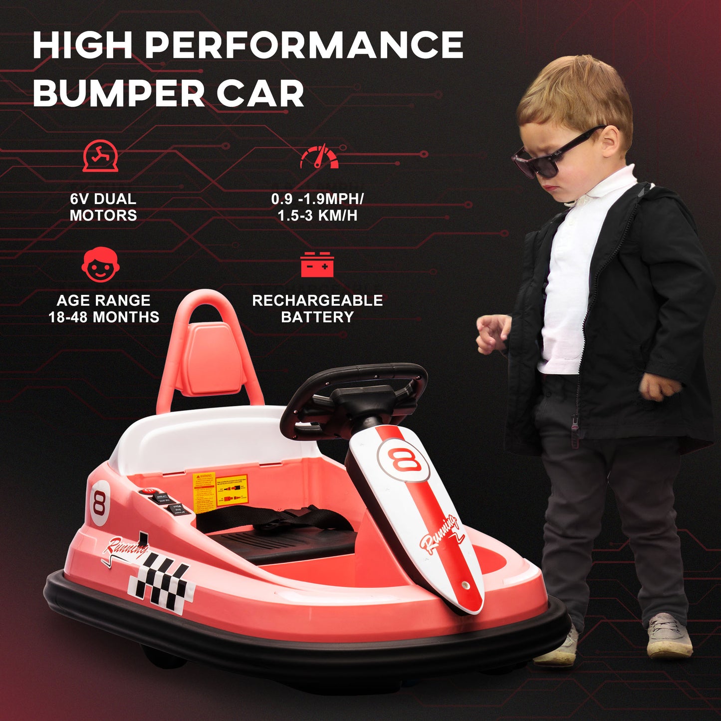 6V Electric Kids Bumper Car, 6V Spin Waltz Car, with Music, Horn
