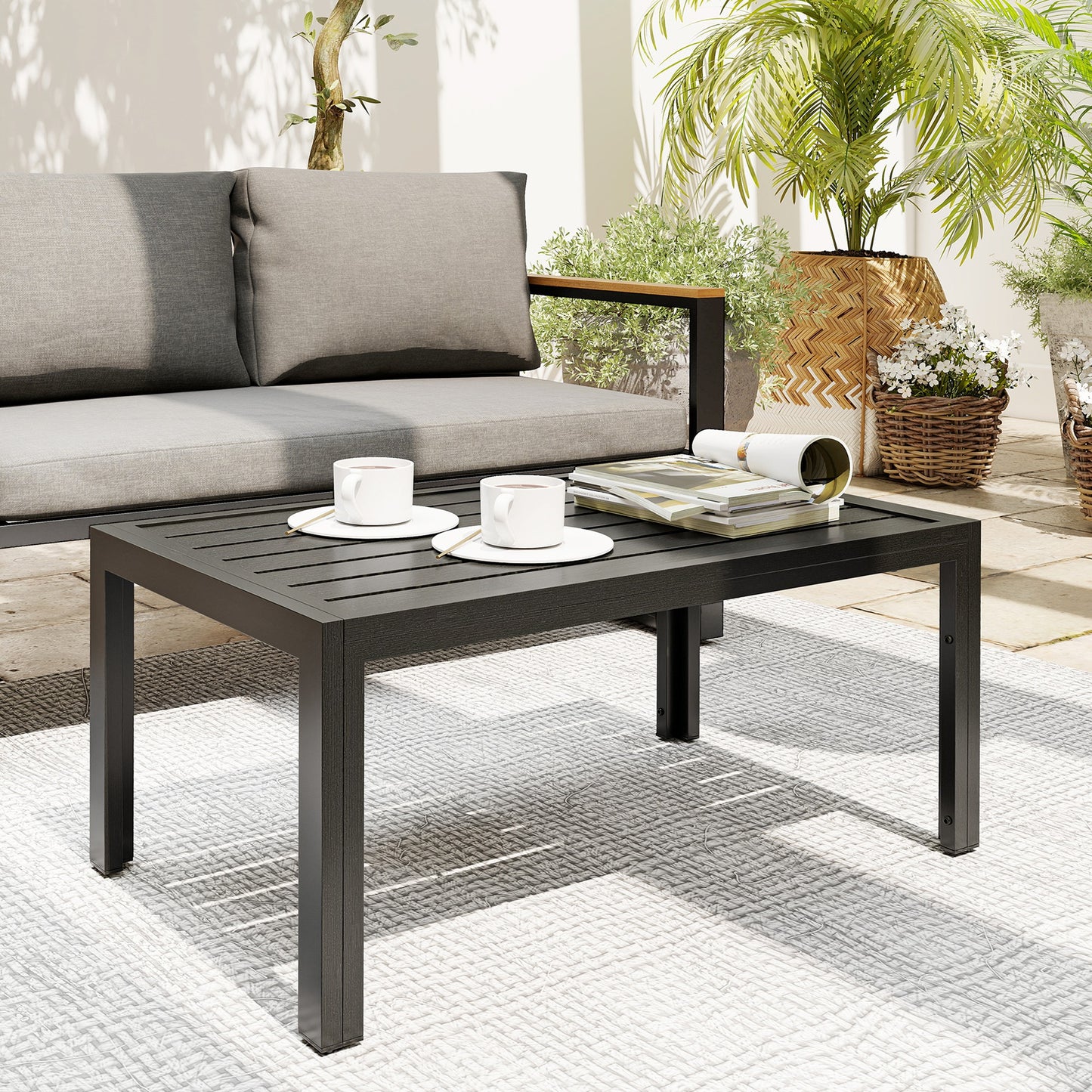 Outdoor Side Table, Rectangular Patio Coffee Side Table