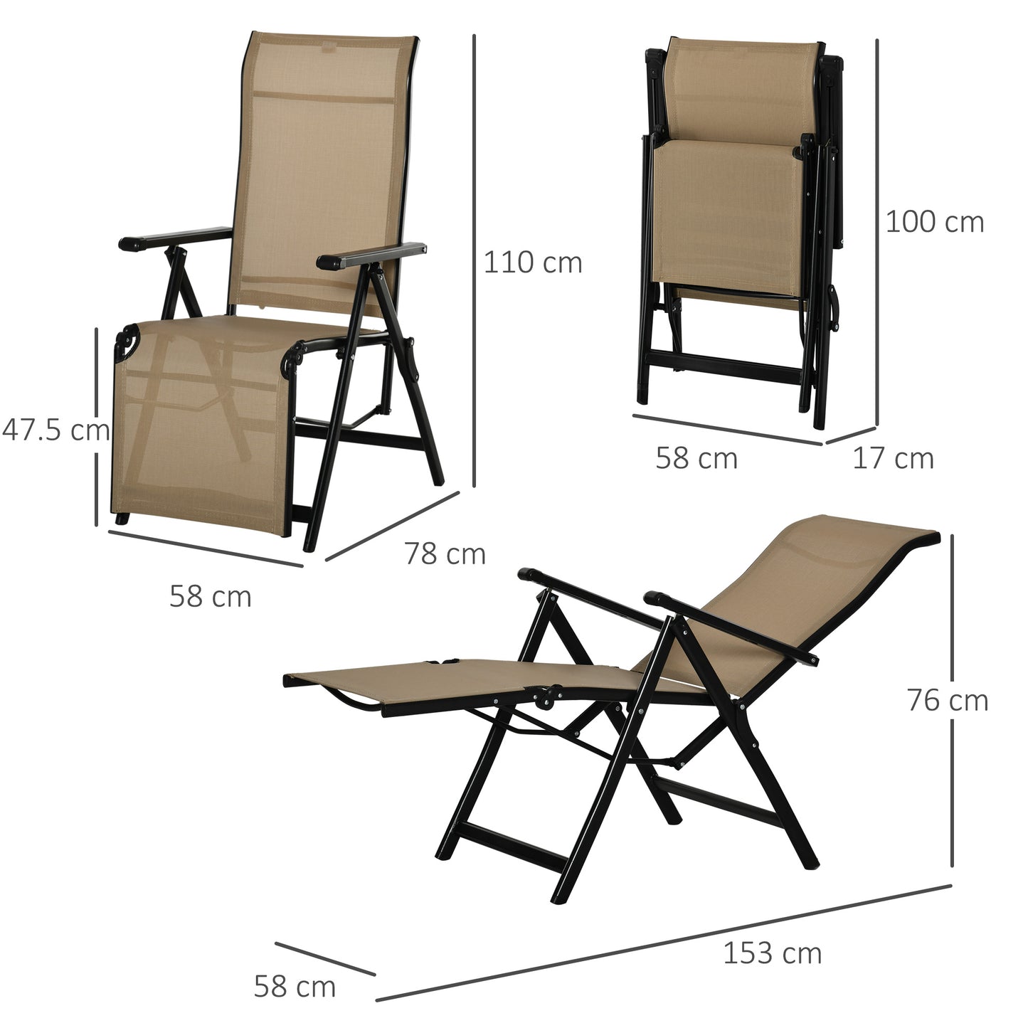 Outdoor Set of 2 Outdoor Sun Lounger 10-Position Adjustable