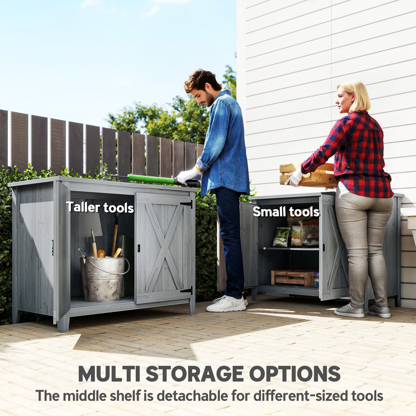 Wooden Garden Shed, Outdoor Fir Wood Storage Shed with Shelf