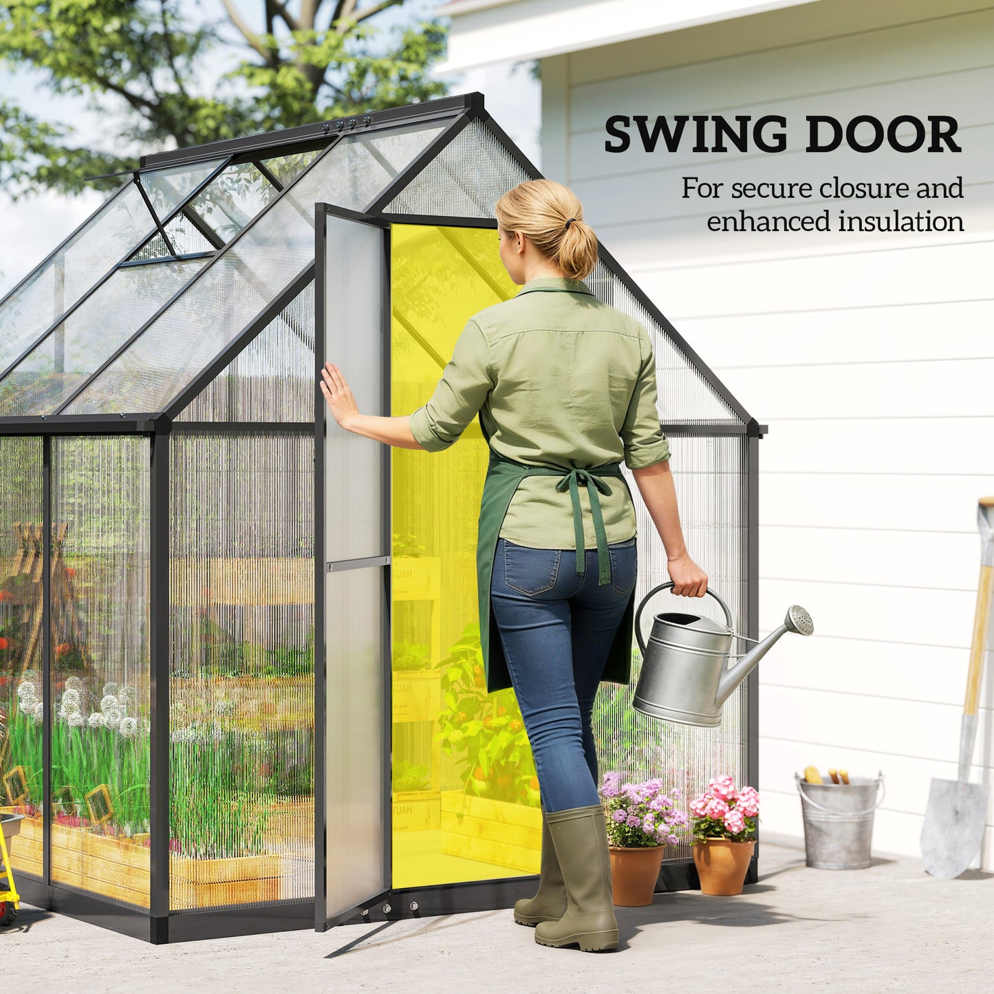 Polycarbonate Greenhouse with Swing Door and Adjustable Window