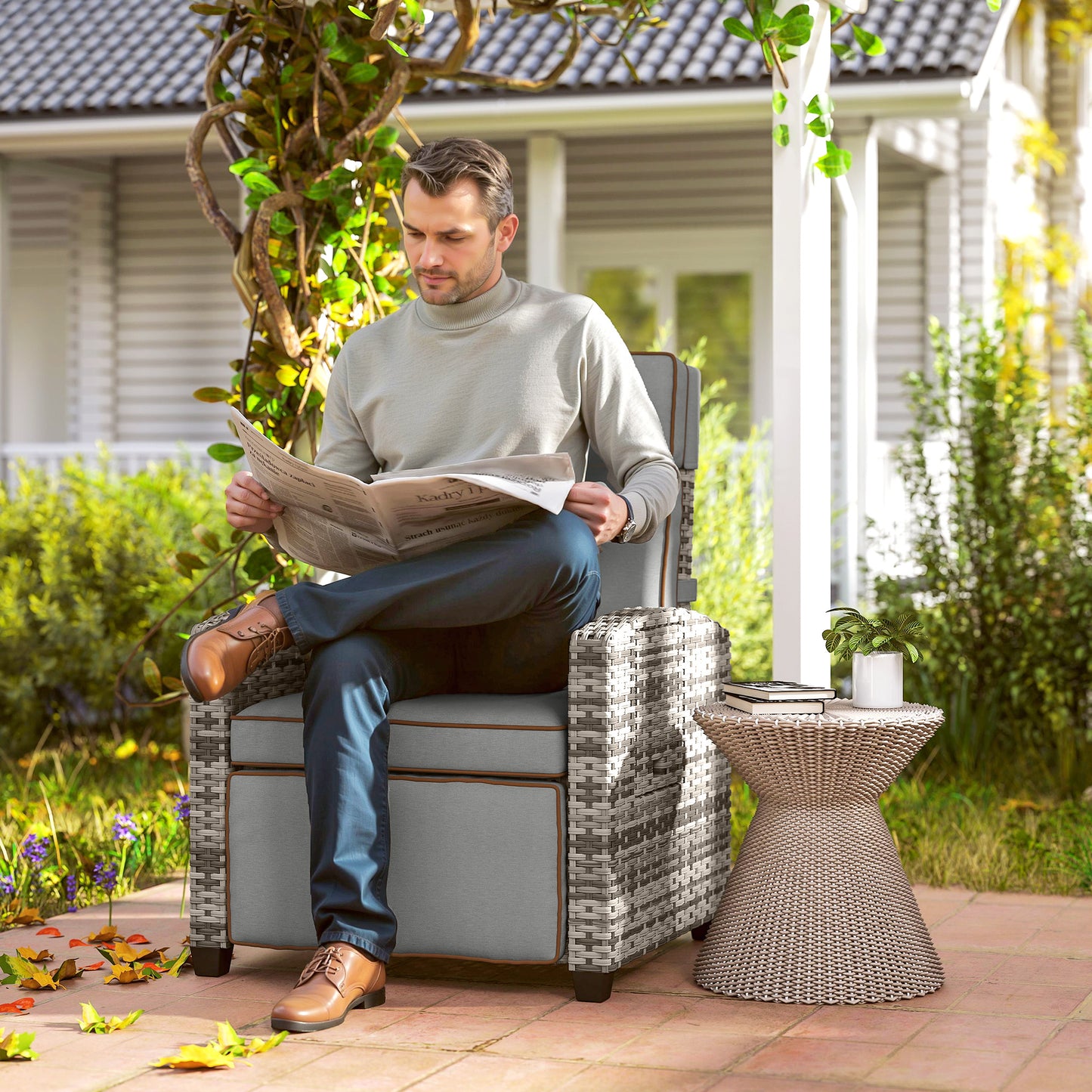 145° Reclining Rattan Armchair with Footrest
