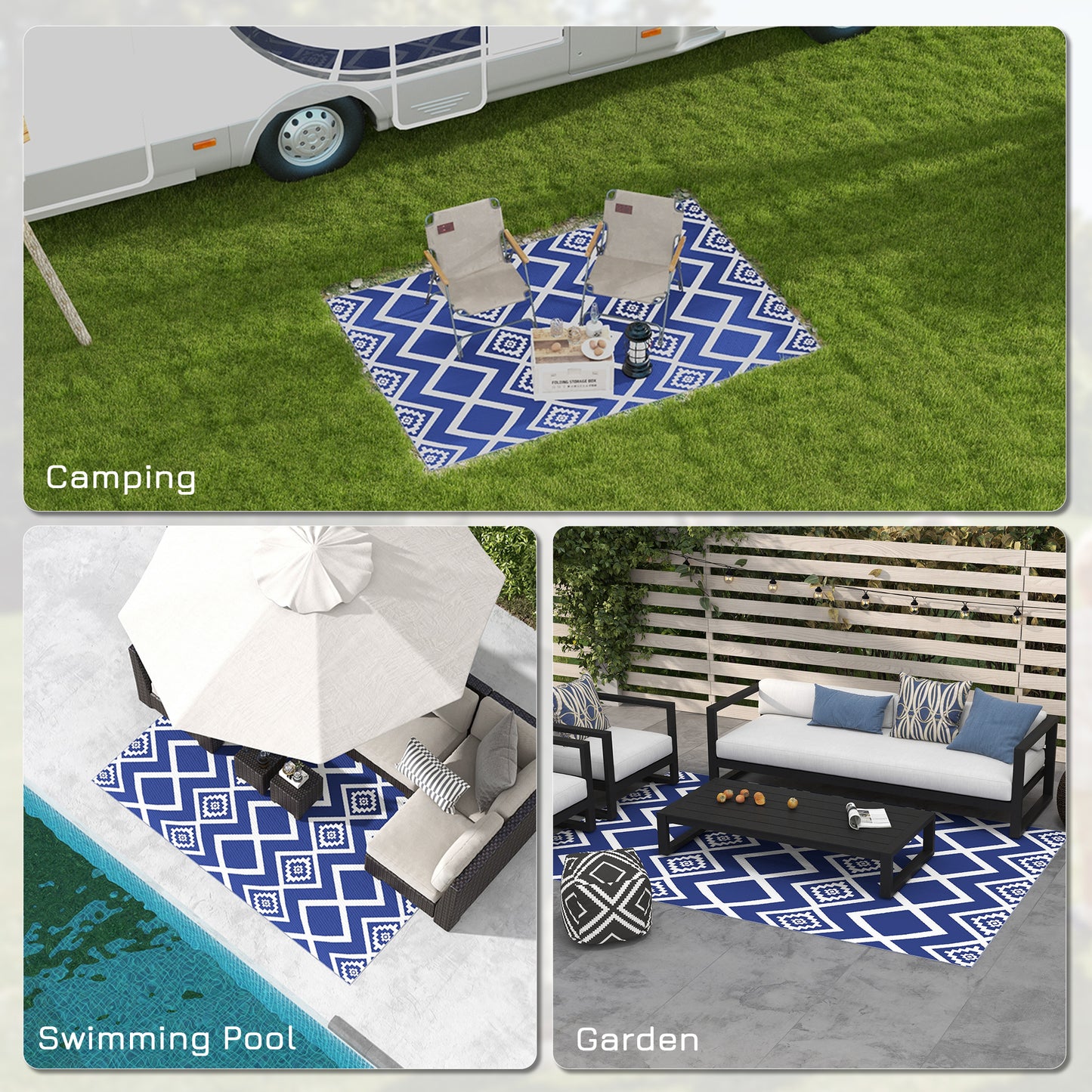 Plastic Straw Reversible RV Outdoor Rug with Carry Bag, 182 x 274cm