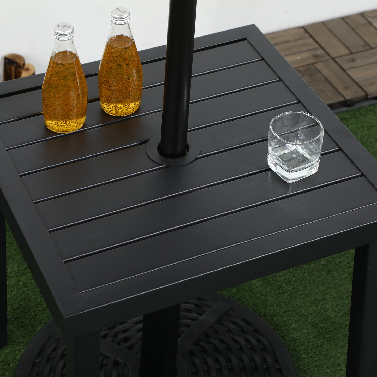 Garden Side Table End Table Patio Coffee Table with Umbrella Hole