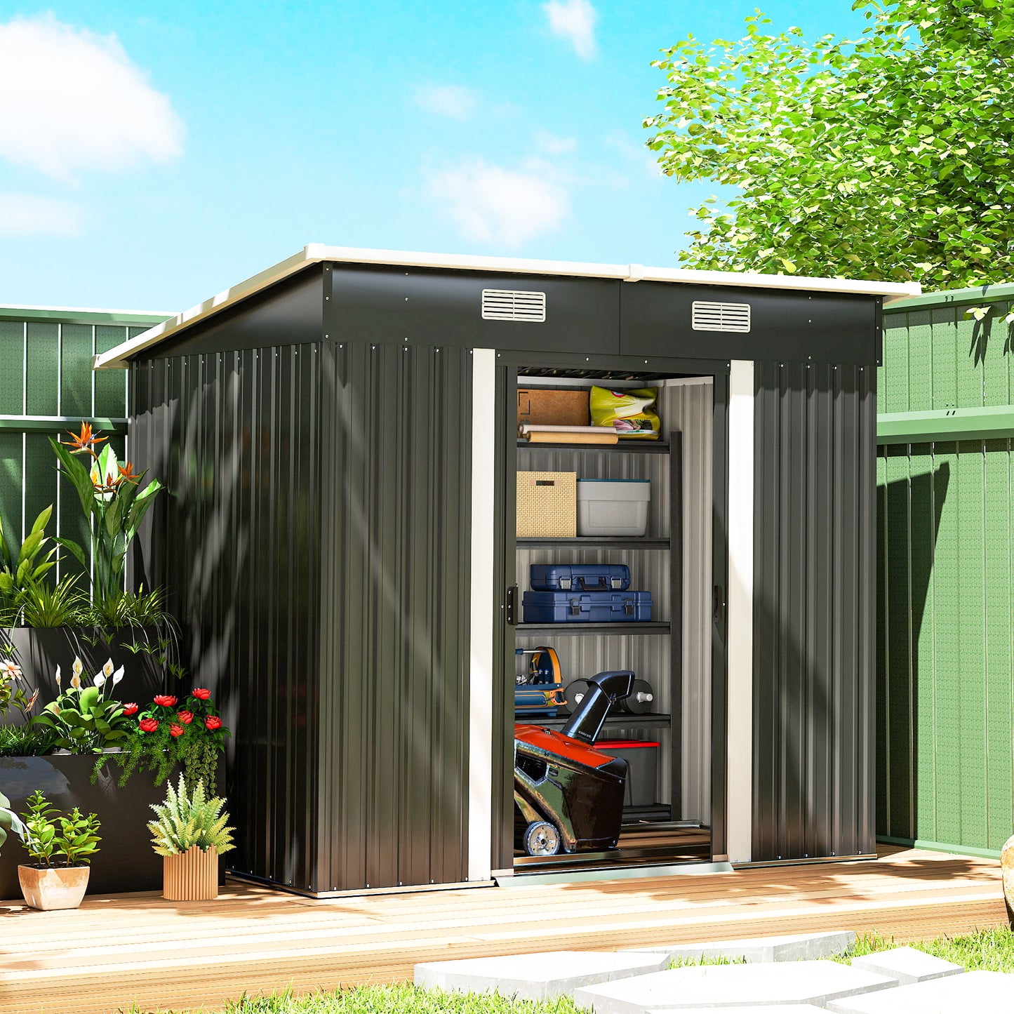 7 x 4ft Outdoor Storage Shed with Foundation Kit