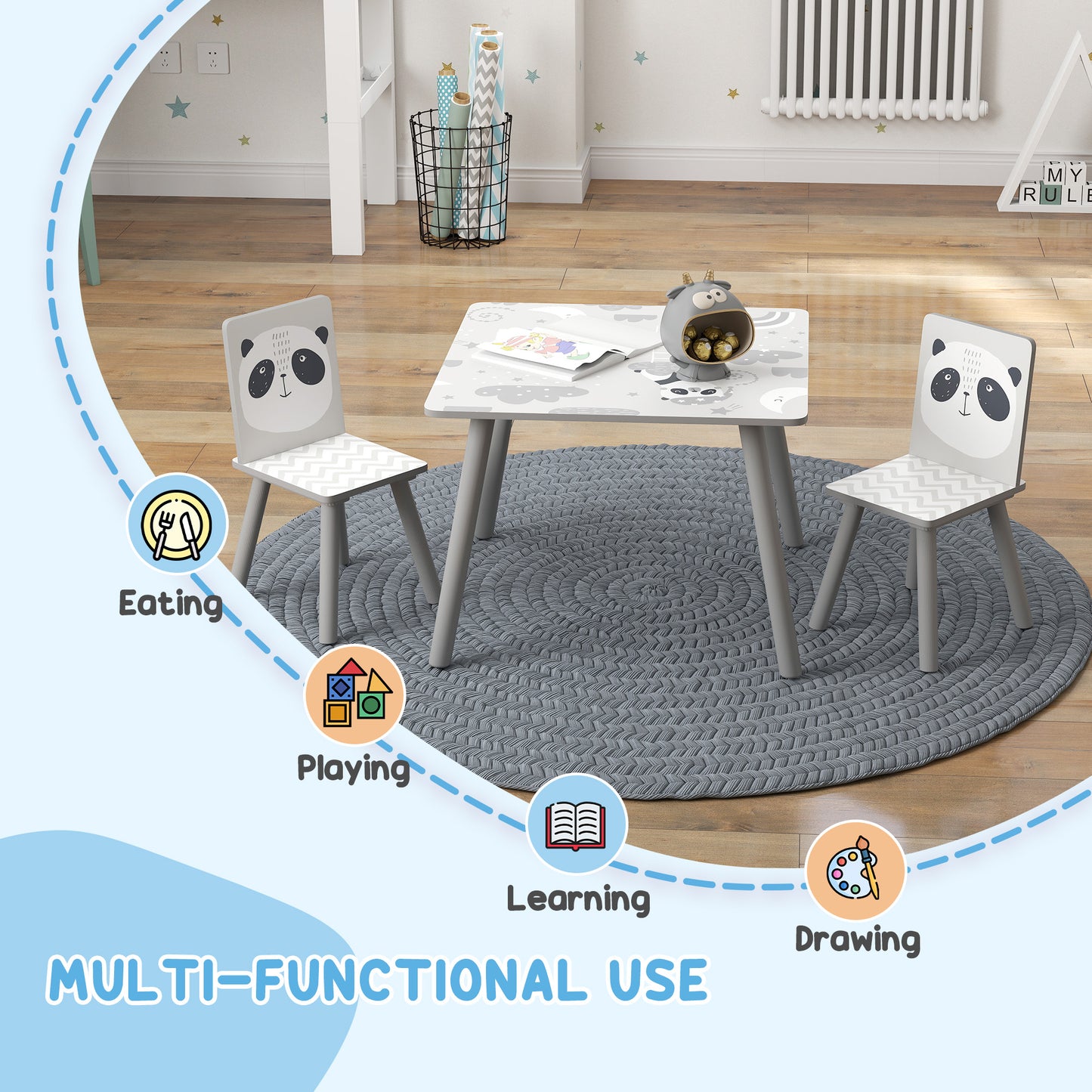 Kids Table and Chair Set, Toddler Table with 2 Chairs