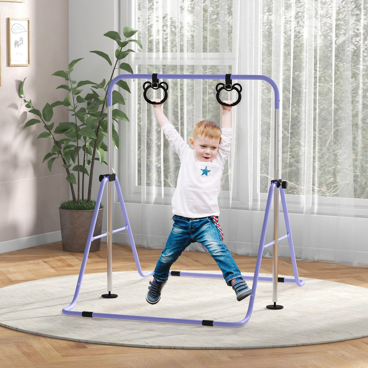 Adjustable Height, Foldable Kids Gymnastics Bar w/ Non-slip Rubber