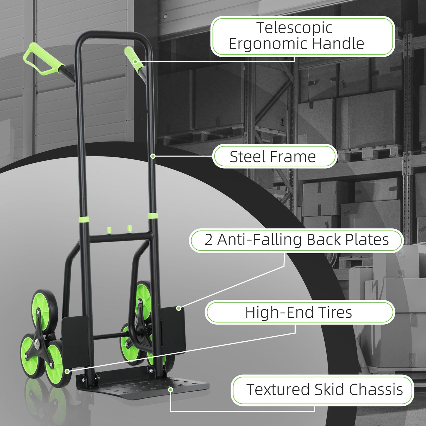 Six-Wheel Folding  Sack Barrow Trolley - Black/Green