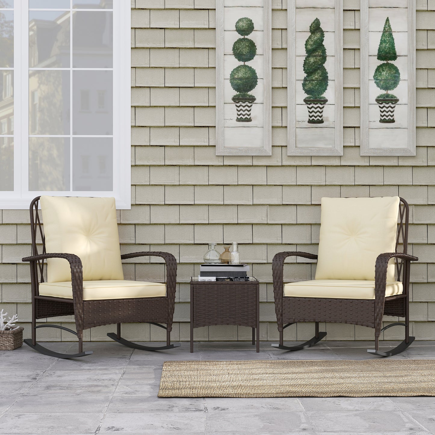 Three-Piece Rocking Chair Rattan Bistro Set