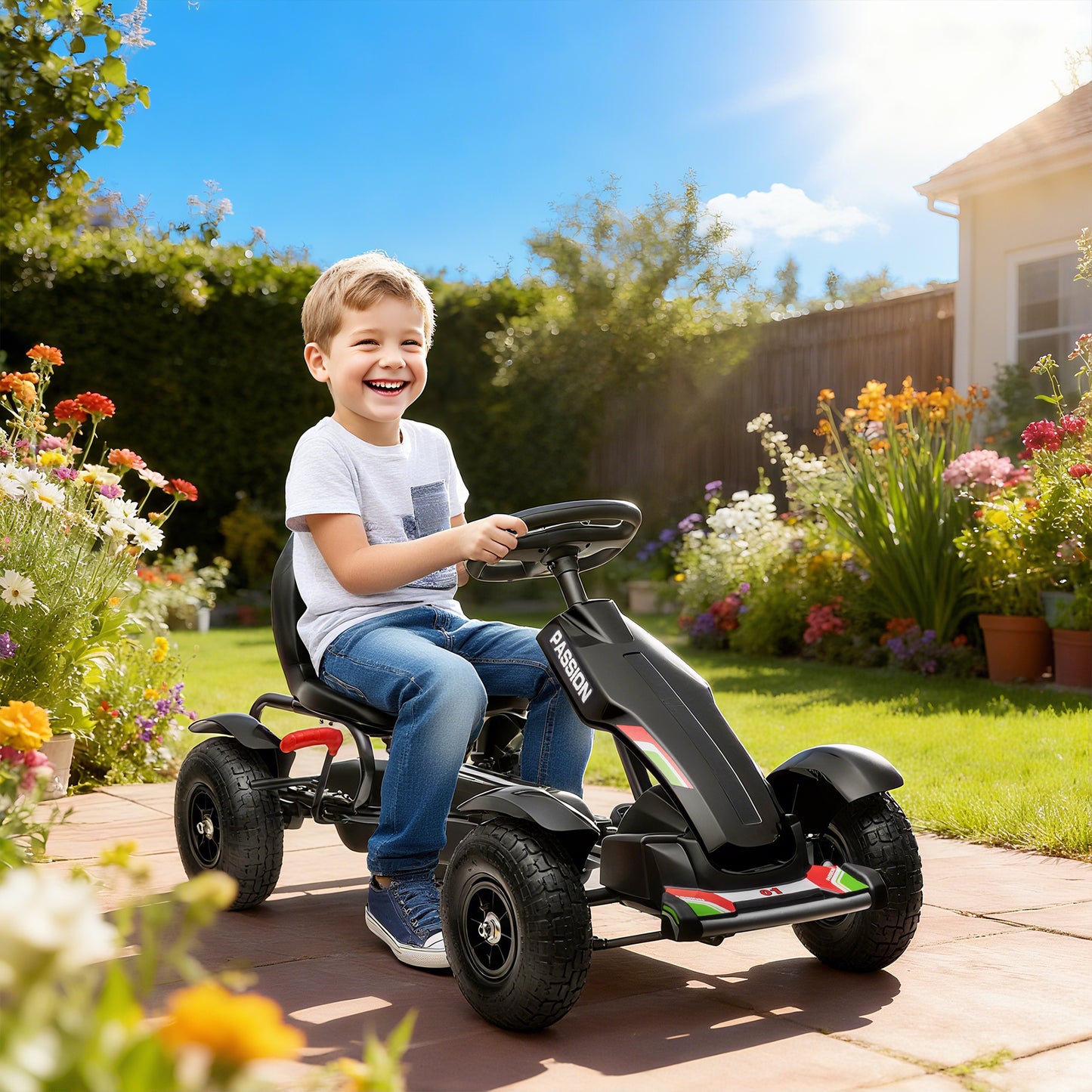 Metal Kids Pedal Go Kart with Adjustable Seat Inflatable Tyres
