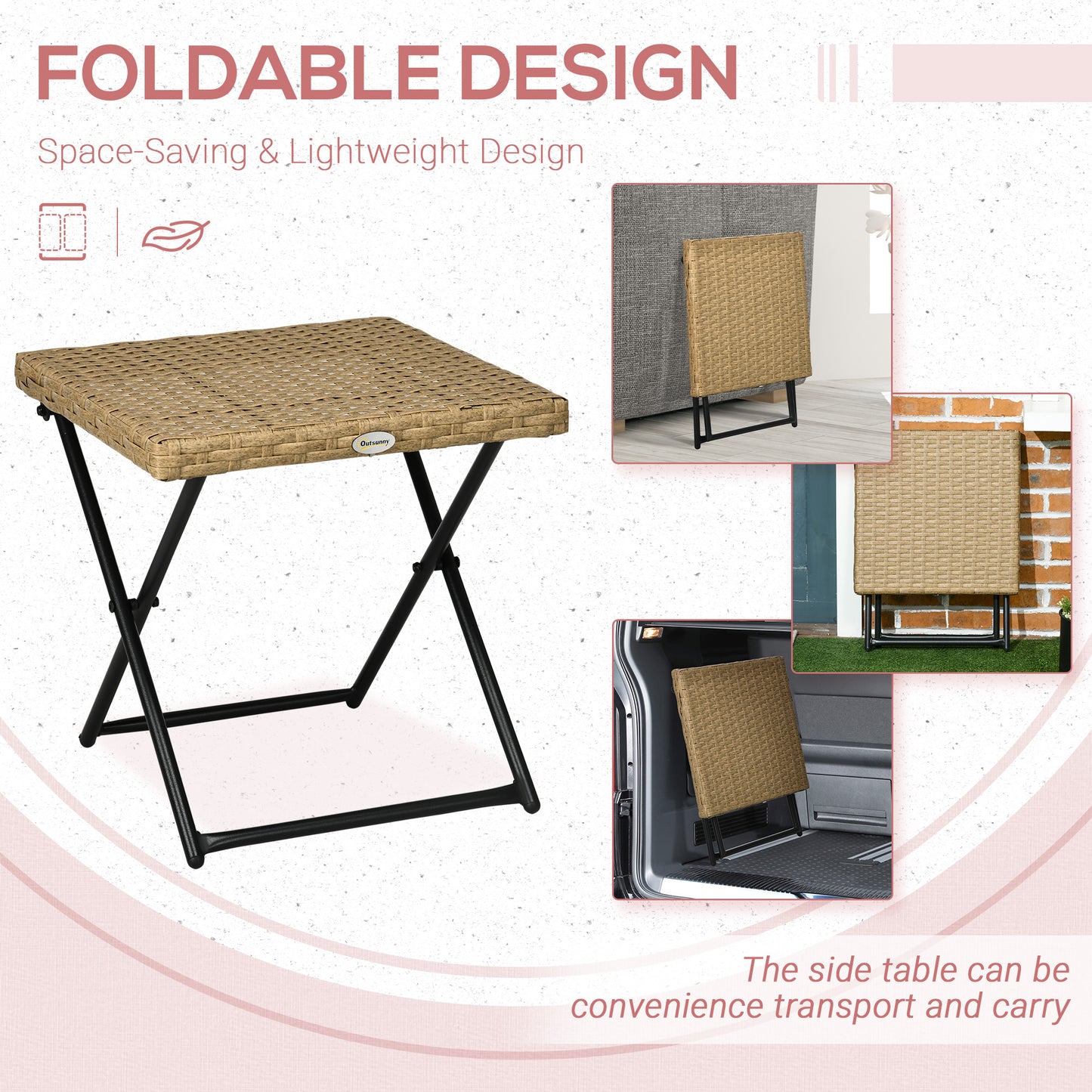 Garden Small Folding Square Rattan Coffee Table Bistro Balcony