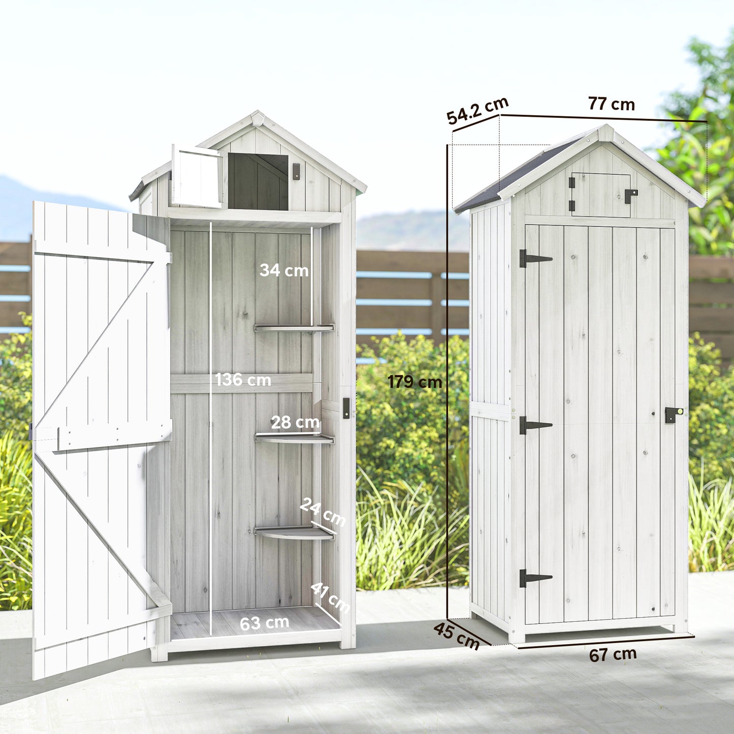 Small Shed, Tall Slim Wooden Garden Shed with 3 Removable Shelves