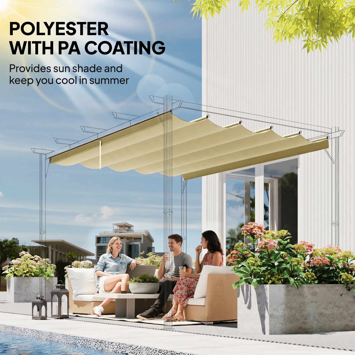 Retractable Pergola Cover, 2.55 x 2.5 m Replacement Canopy Fabric