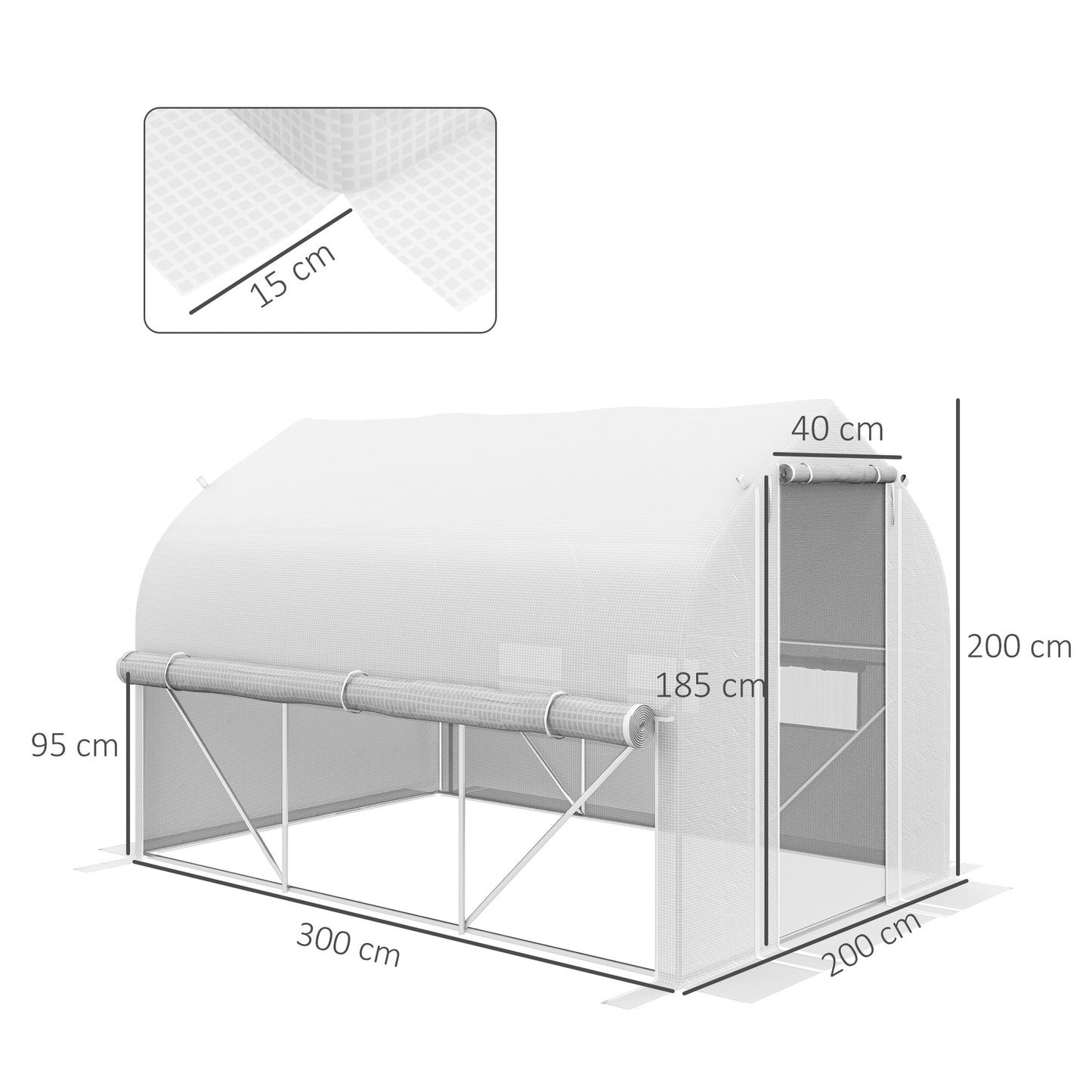 3 x 2(m) Walk-in Polytunnel Greenhouse, Zipped Roll Up Sidewalls