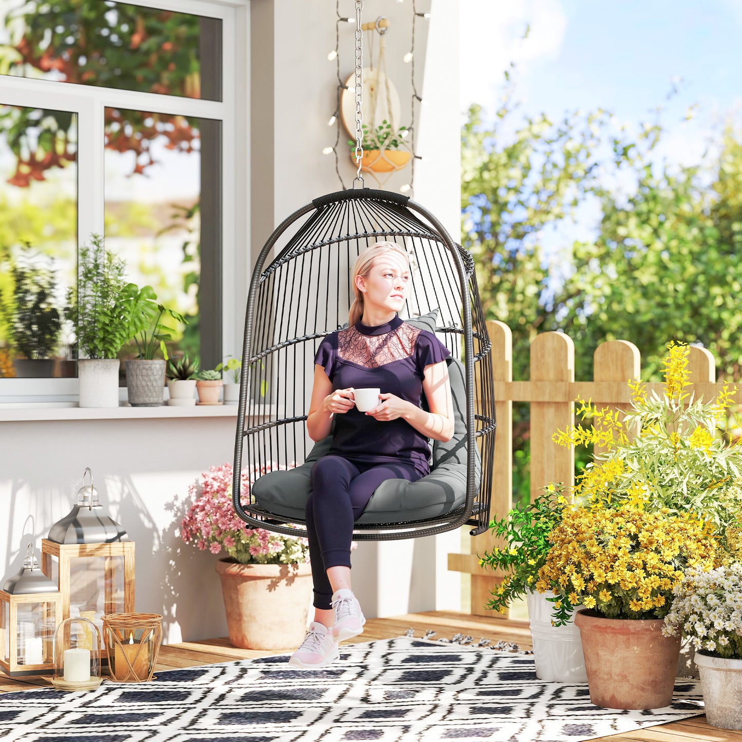 Hanging Egg Chair, Foldable Rattan Garden Swing Chair