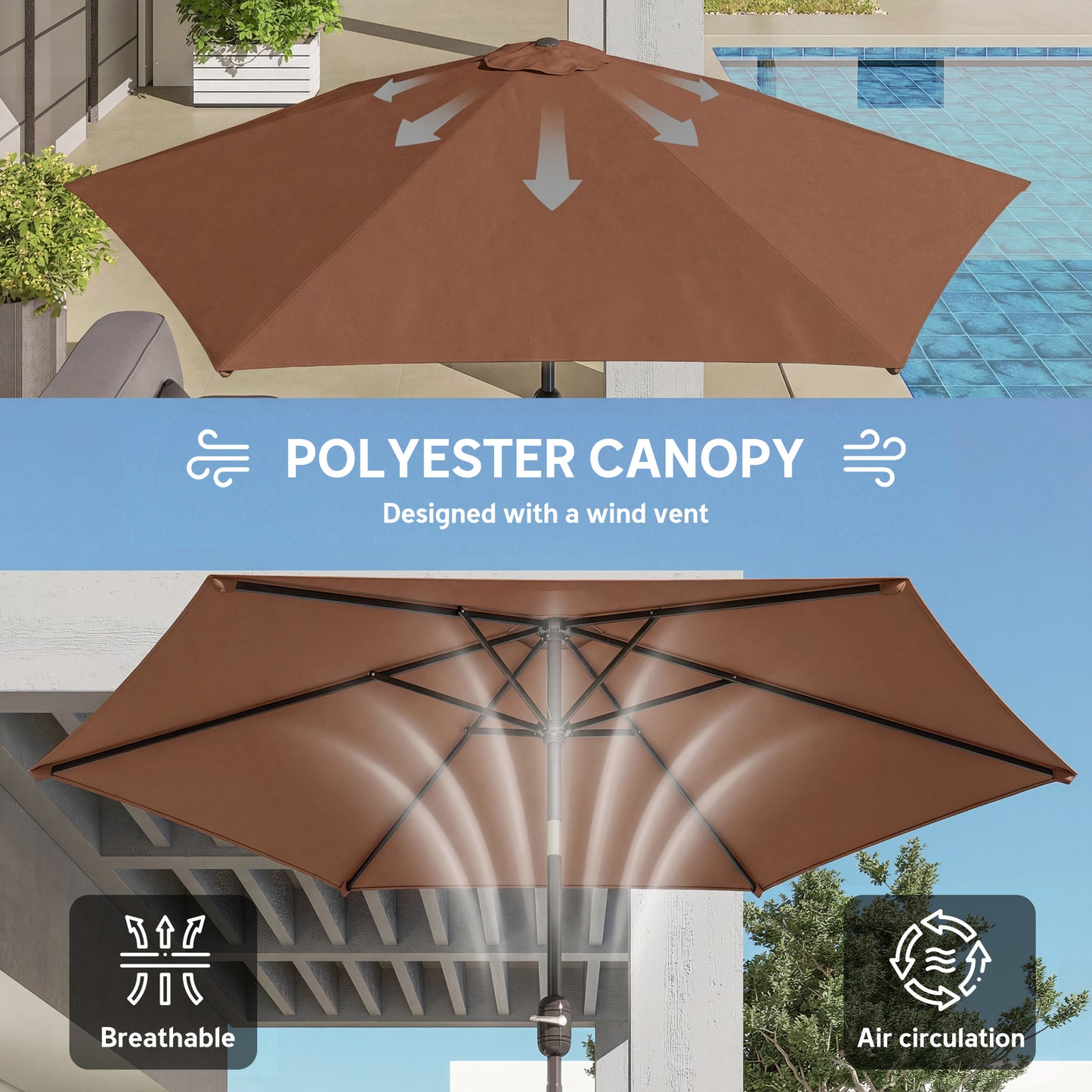 2.6 m Garden Parasol Umbrella with Aluminium Pole (5)
