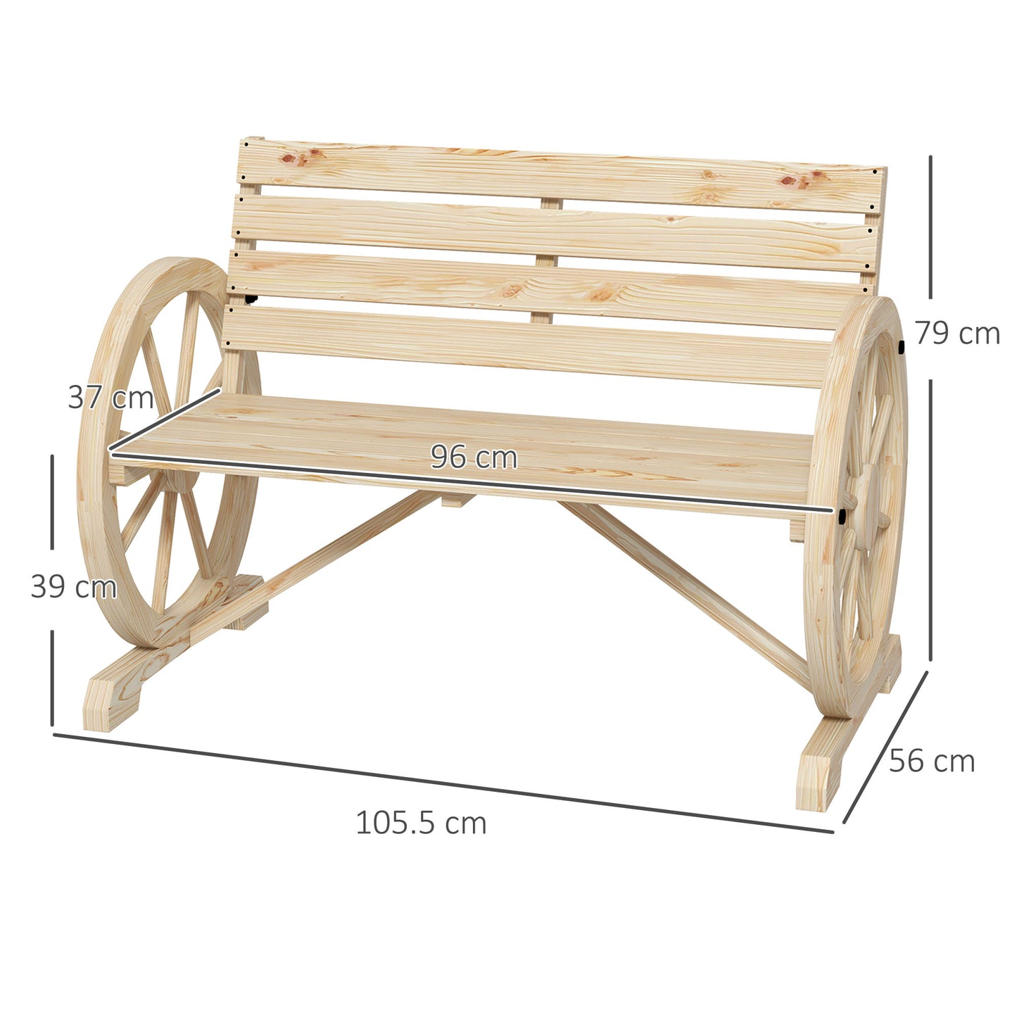 Wagon Wheel Chair Bench Armrest Rustic Loveseat Wood Outdoor Garden