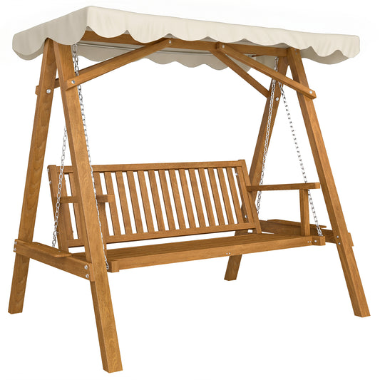 3 Seater Garden Swing Seat with Canopy, Wooden Swing Chair