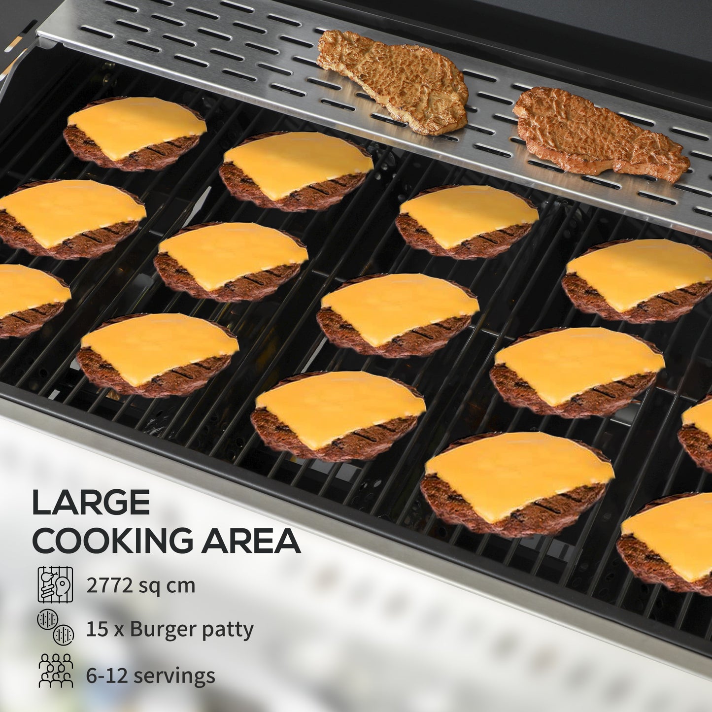Five-Burner Steel Gas Grill, with Thermometer