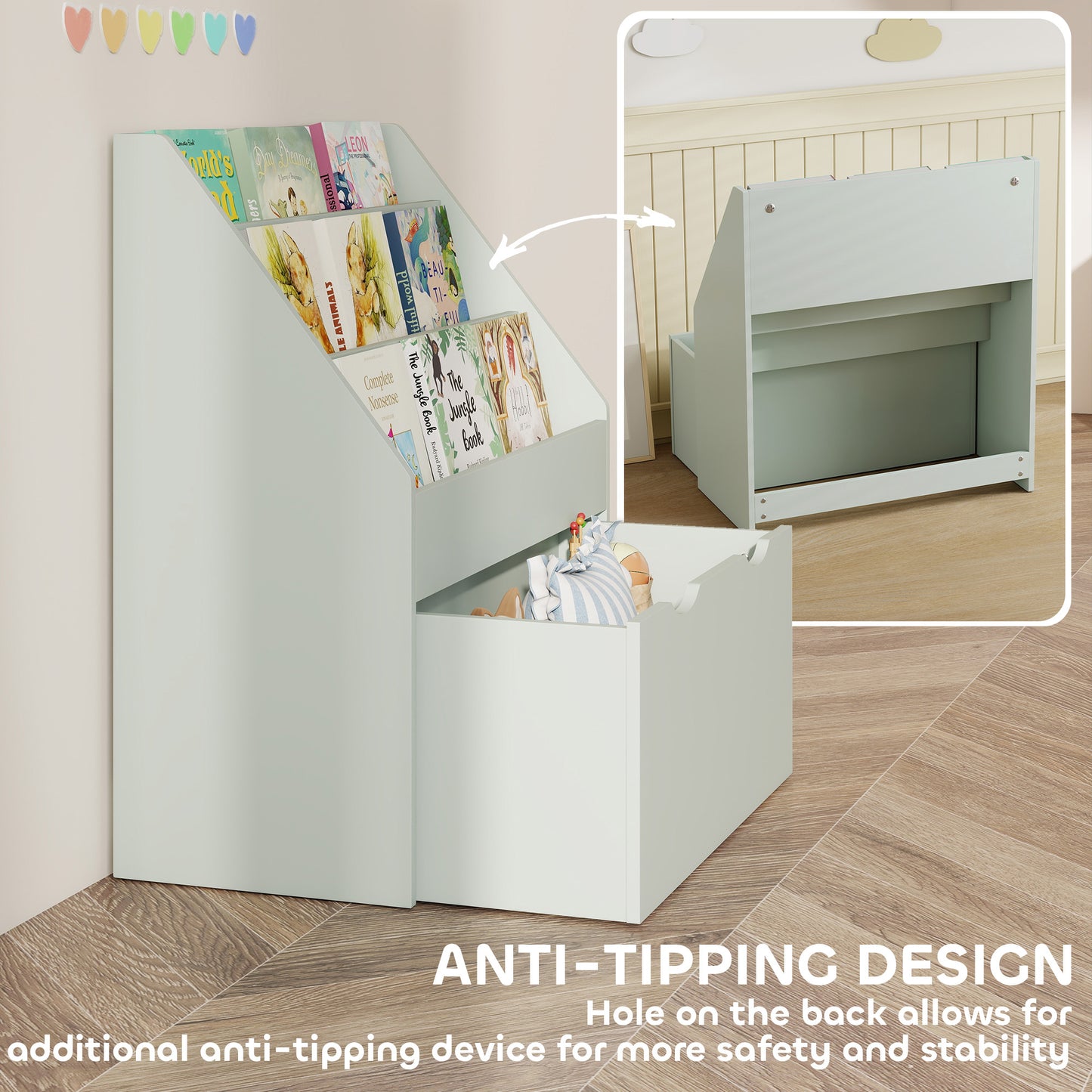 Bookcase for Kids with Shelves, Drawer, Bookcase for Bedroom, Playroom