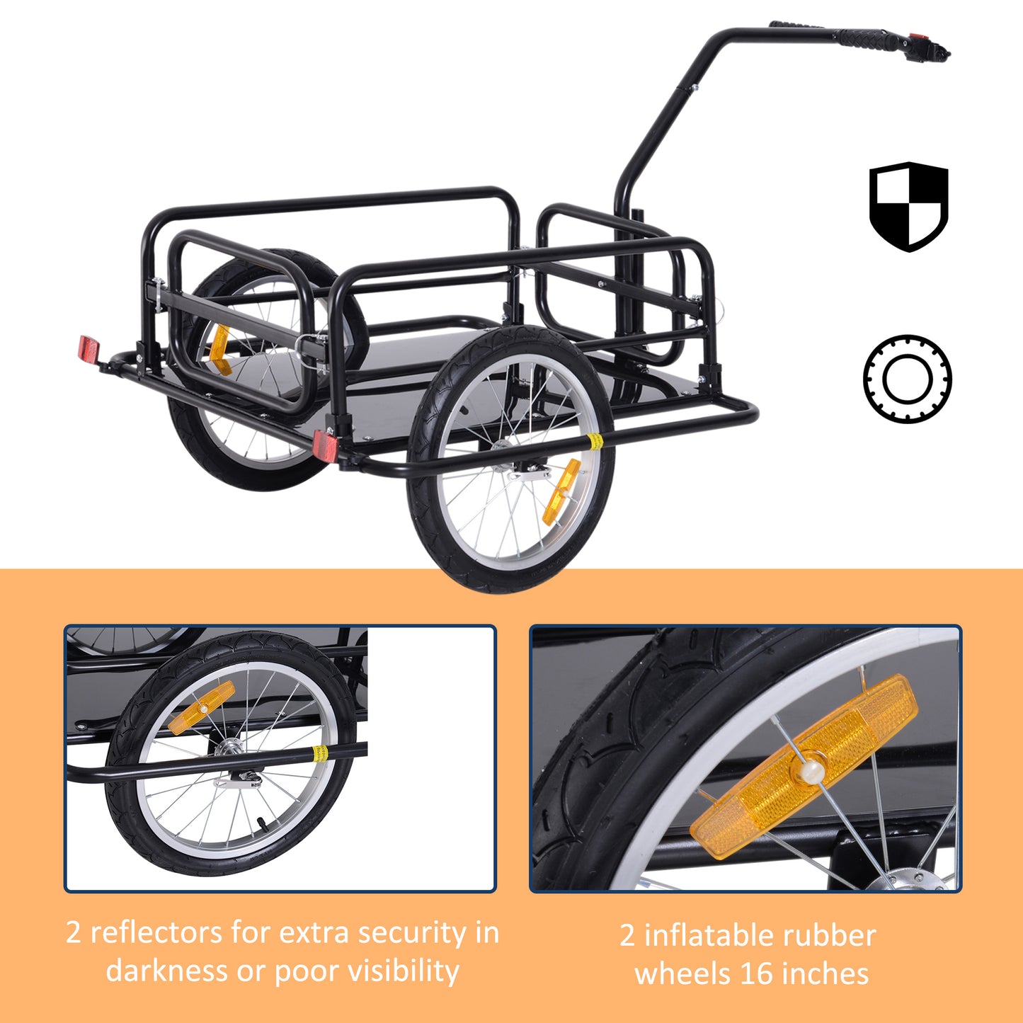 Bike Cargo Trailer Bicycle Trailer Cargo Storage Cart w/ Hitch