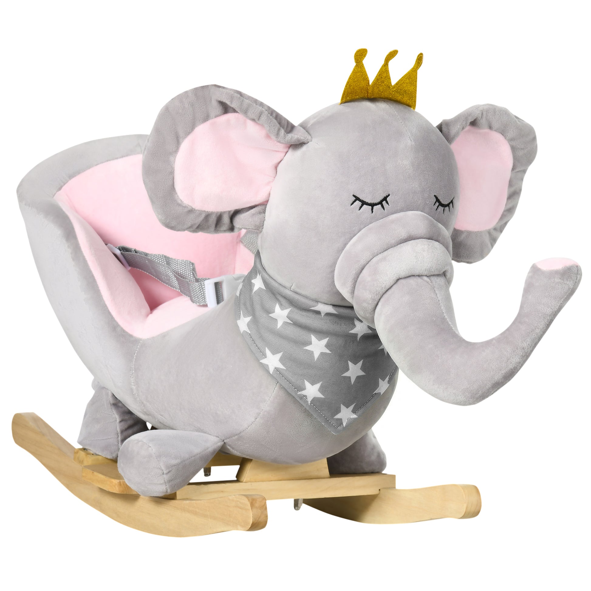 Kids Elephant-Designed Rocking Horse, with Safety Belt, Wooden Base