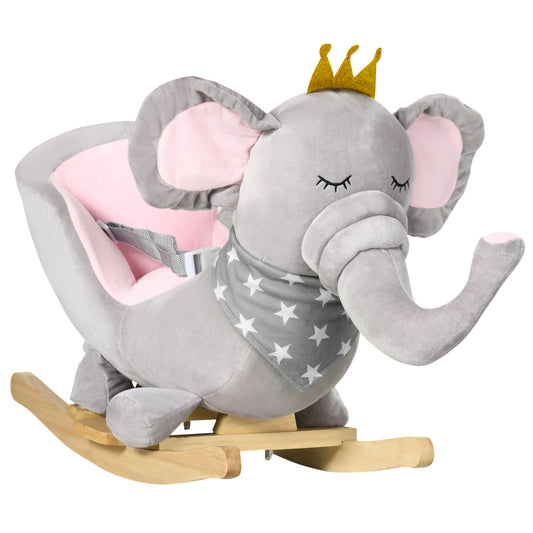 Kids Elephant-Designed Rocking Horse, with Safety Belt, Wooden Base
