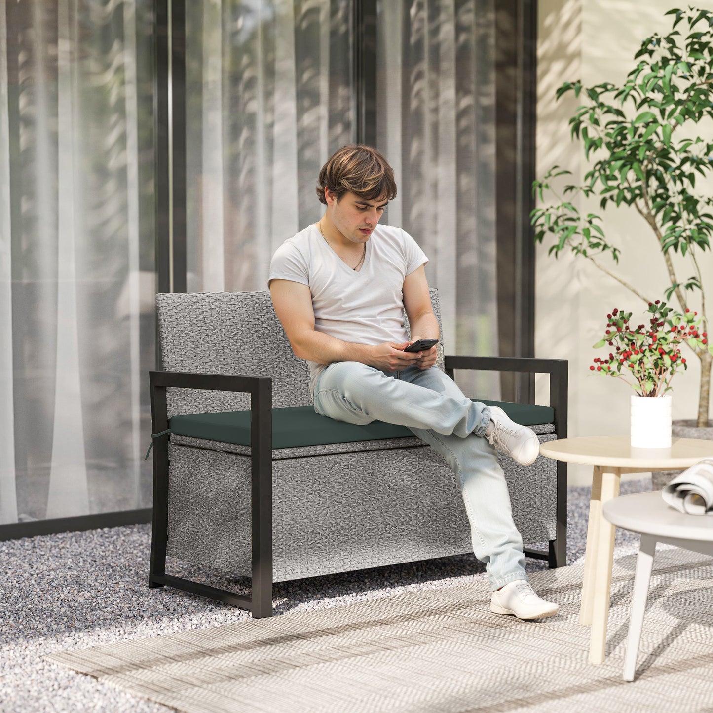 151.5L Storage Garden Bench, with Cushion
