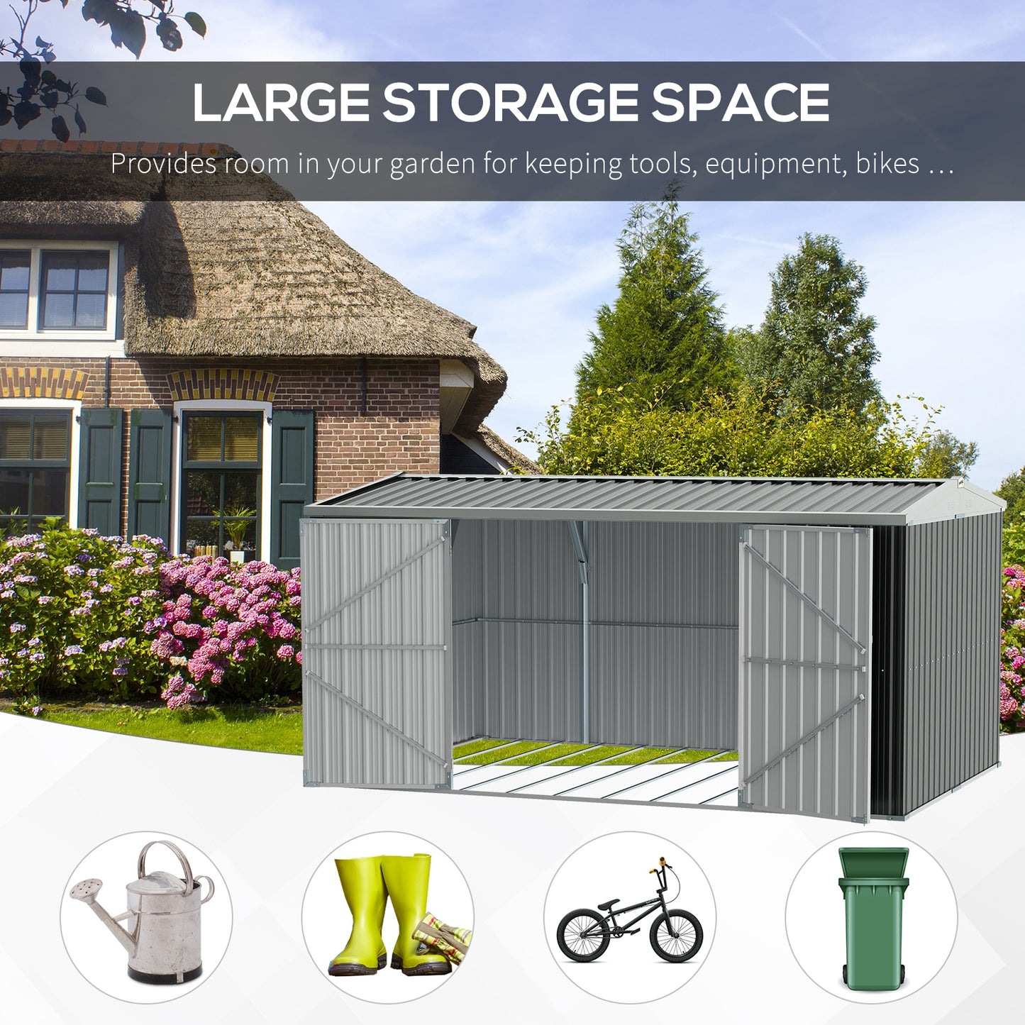 14 x 8ft Outdoor Garden Metal Storage Shed with Lockable Door