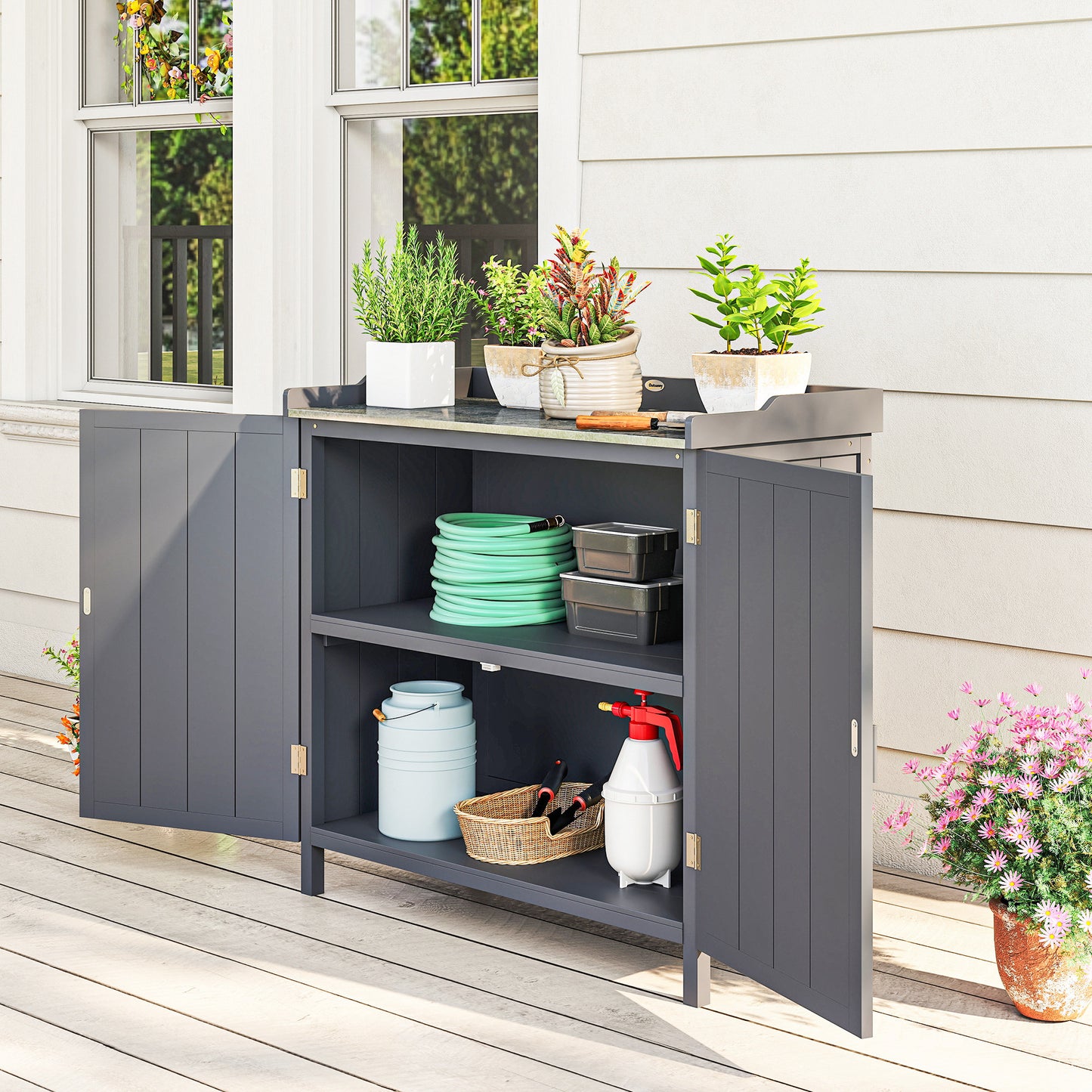 Wood Garden Storage Cabinet, Outdoor Tool Shed