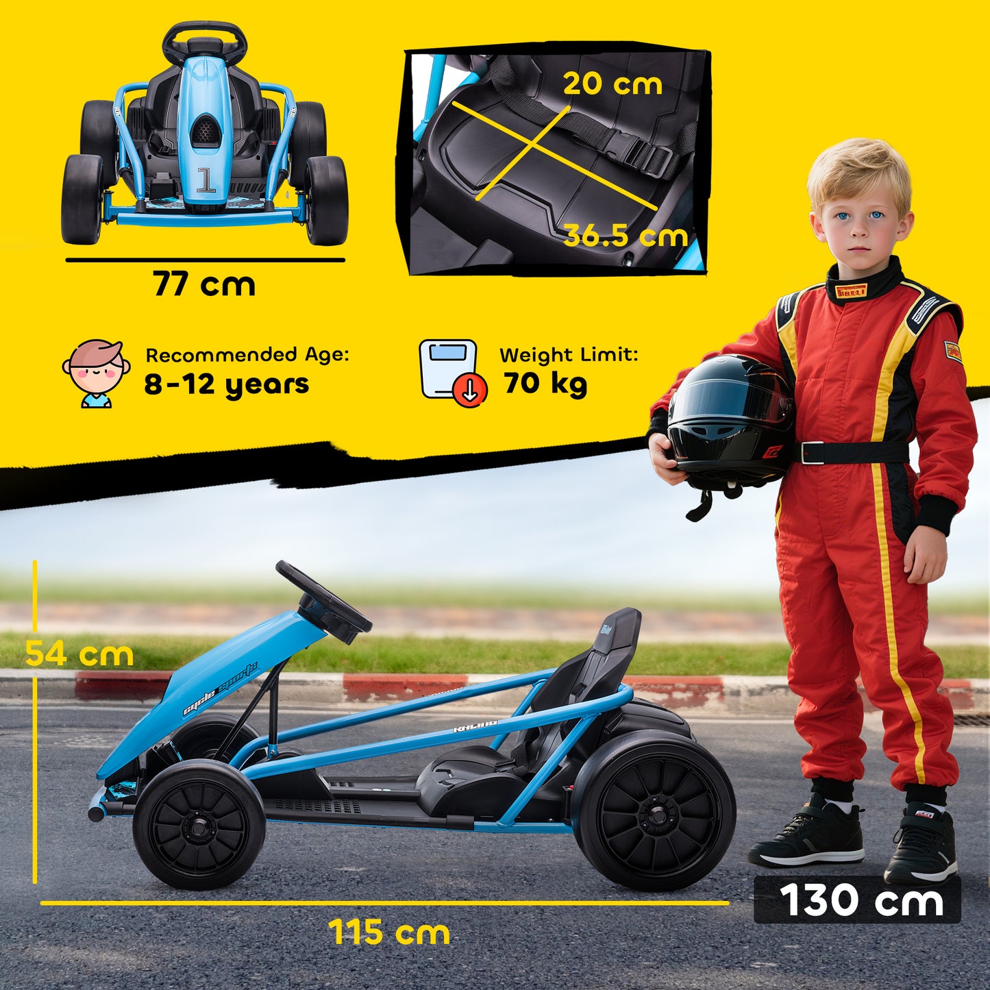 24V Drift Kart, Electric Ride-On Racing Go Kart w/ 2 Speeds