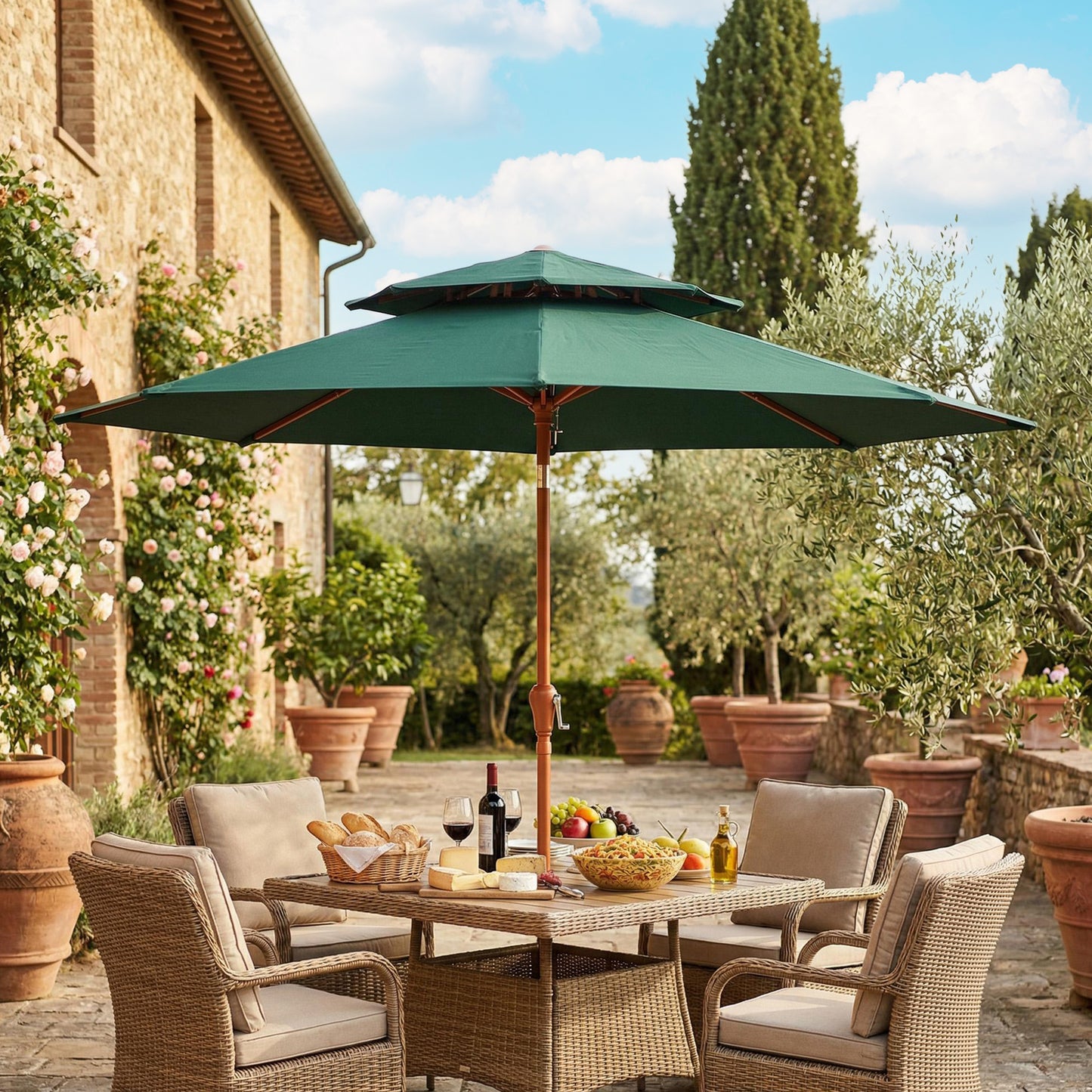 2.7 m Garden Parasol with Double Top Outdoor Market Table Umbrella