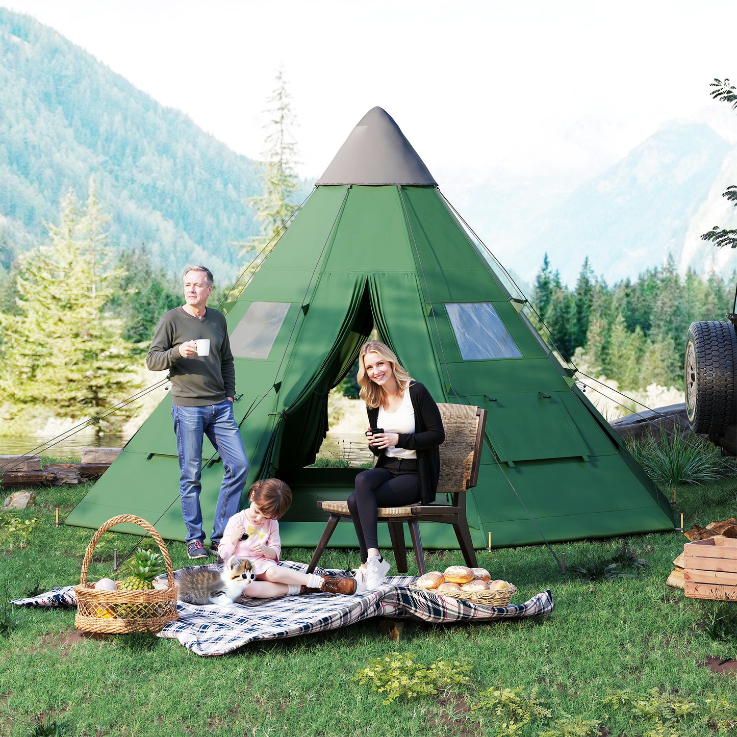 6 Men Tipi Tent with Carry Bag