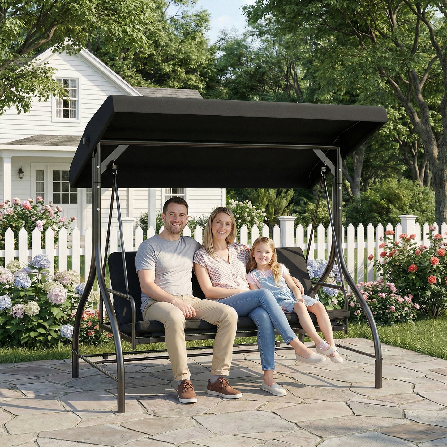 3 Seater Canopy Swing Chair, 2 in 1 Garden Swing Seat Bed