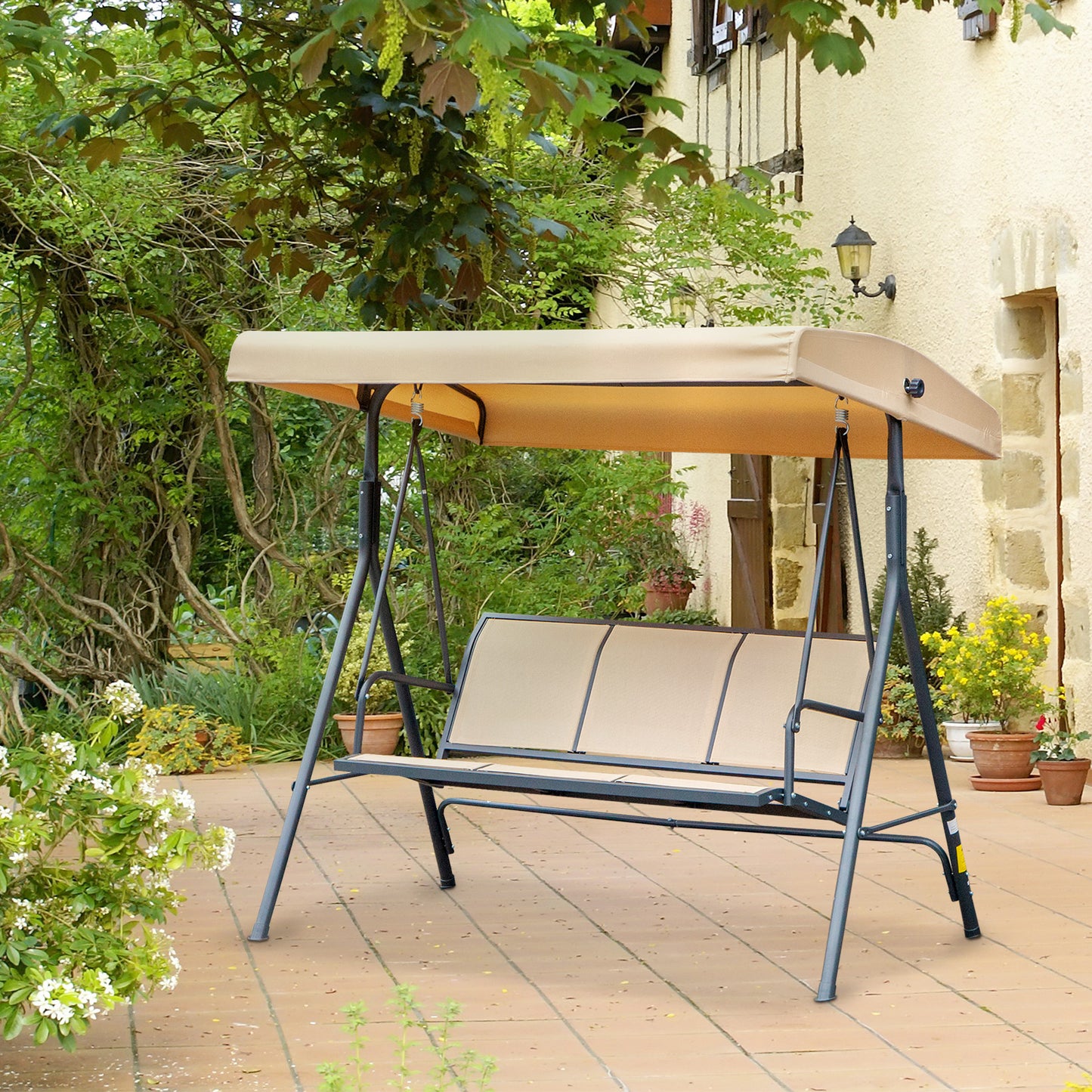 3 Seater Swing Chair, Garden Swing Bench with Canopy