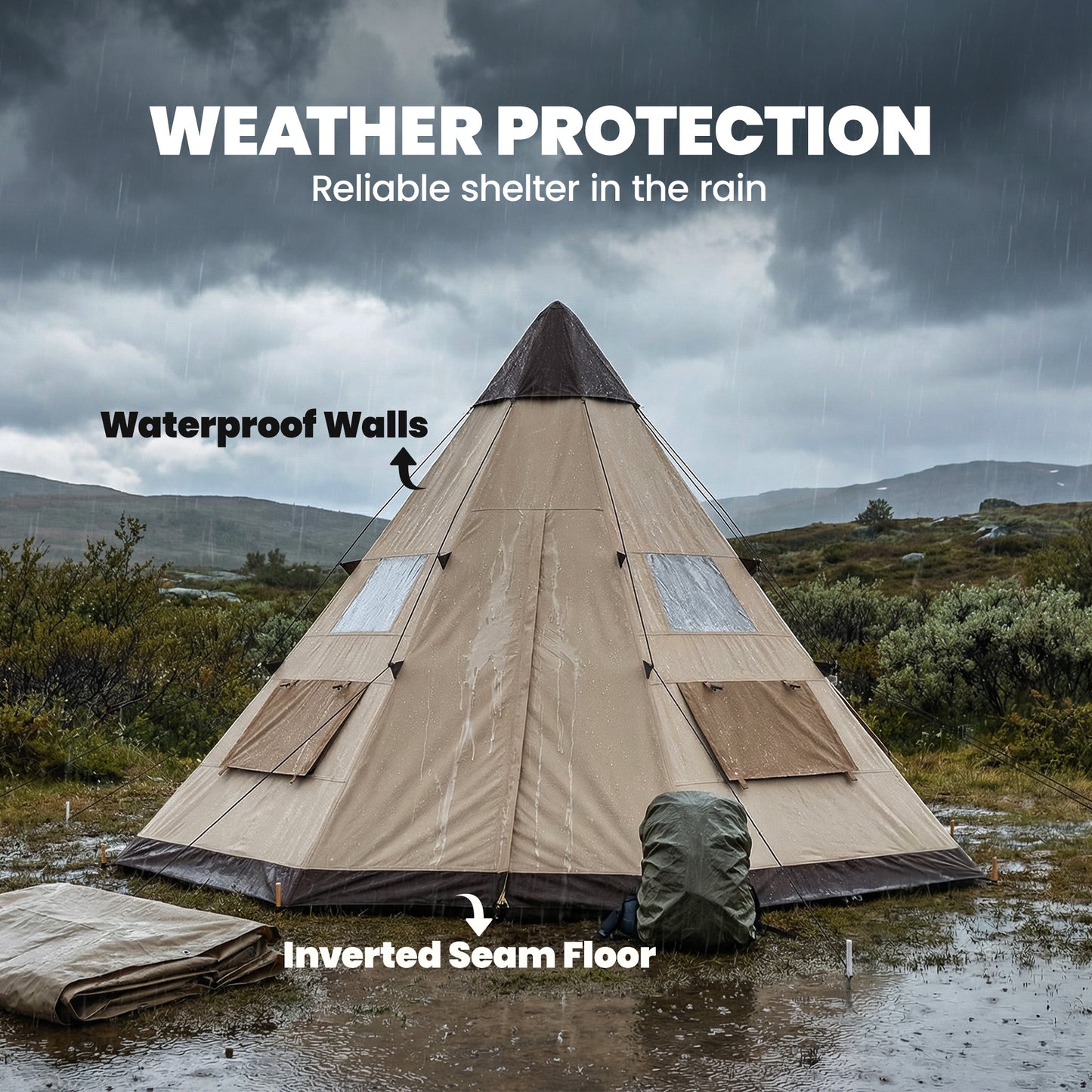 6 Men Tipi Tent with Carry Bag