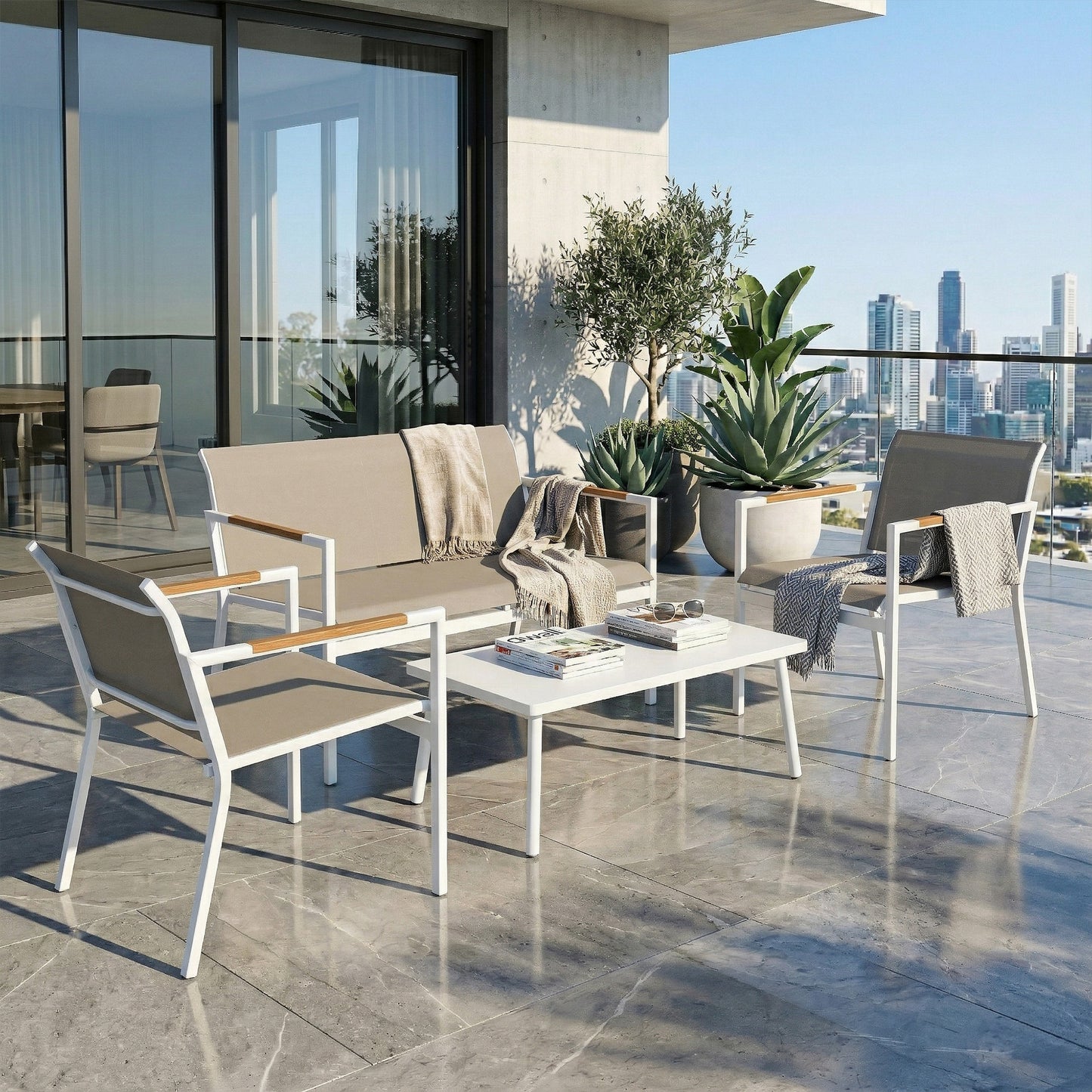 4 Seater Garden Furniture Set with Loveseat, Armchairs, Table