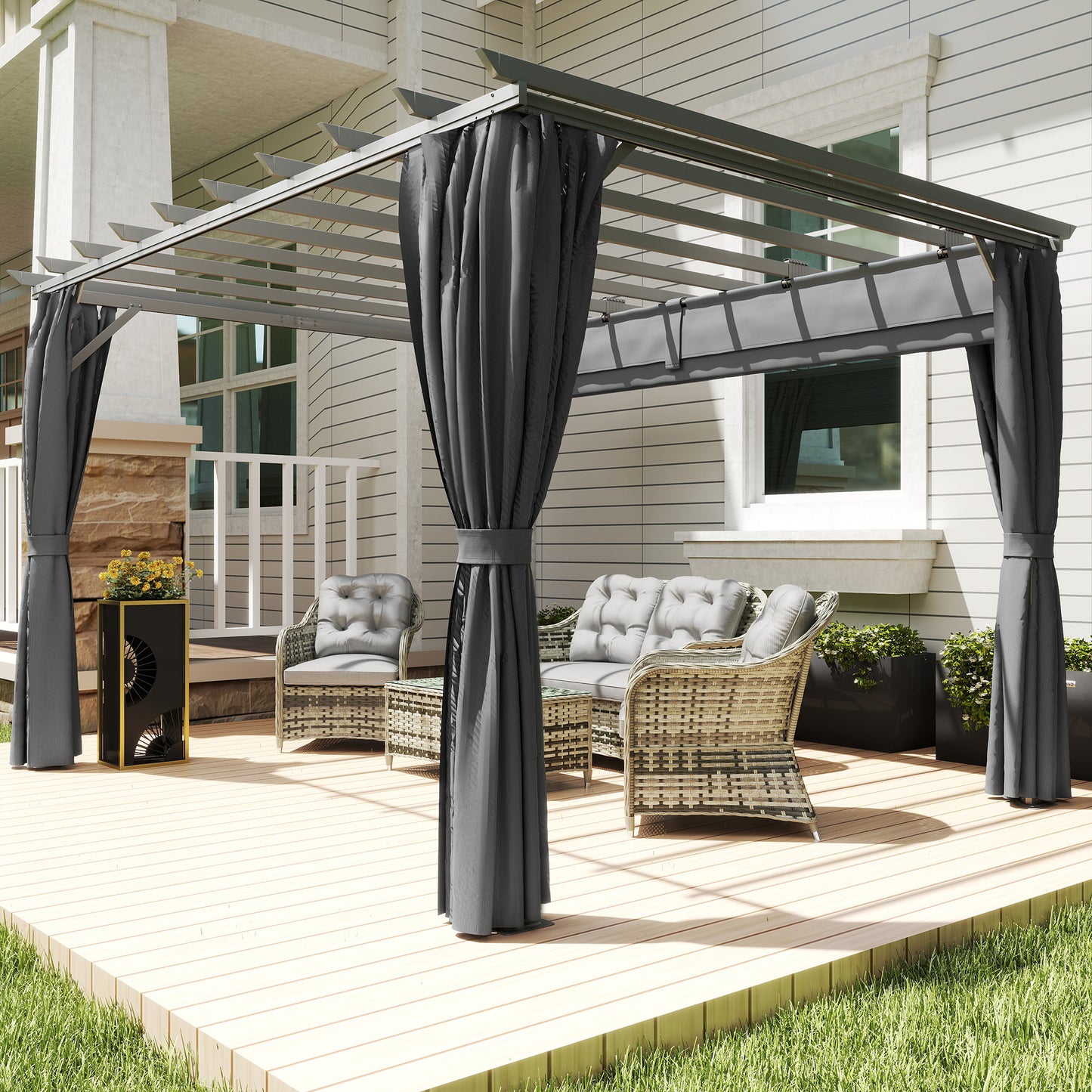 3.6 x 3(m) Outdoor Pergola Gazebo with Retractable Canopy