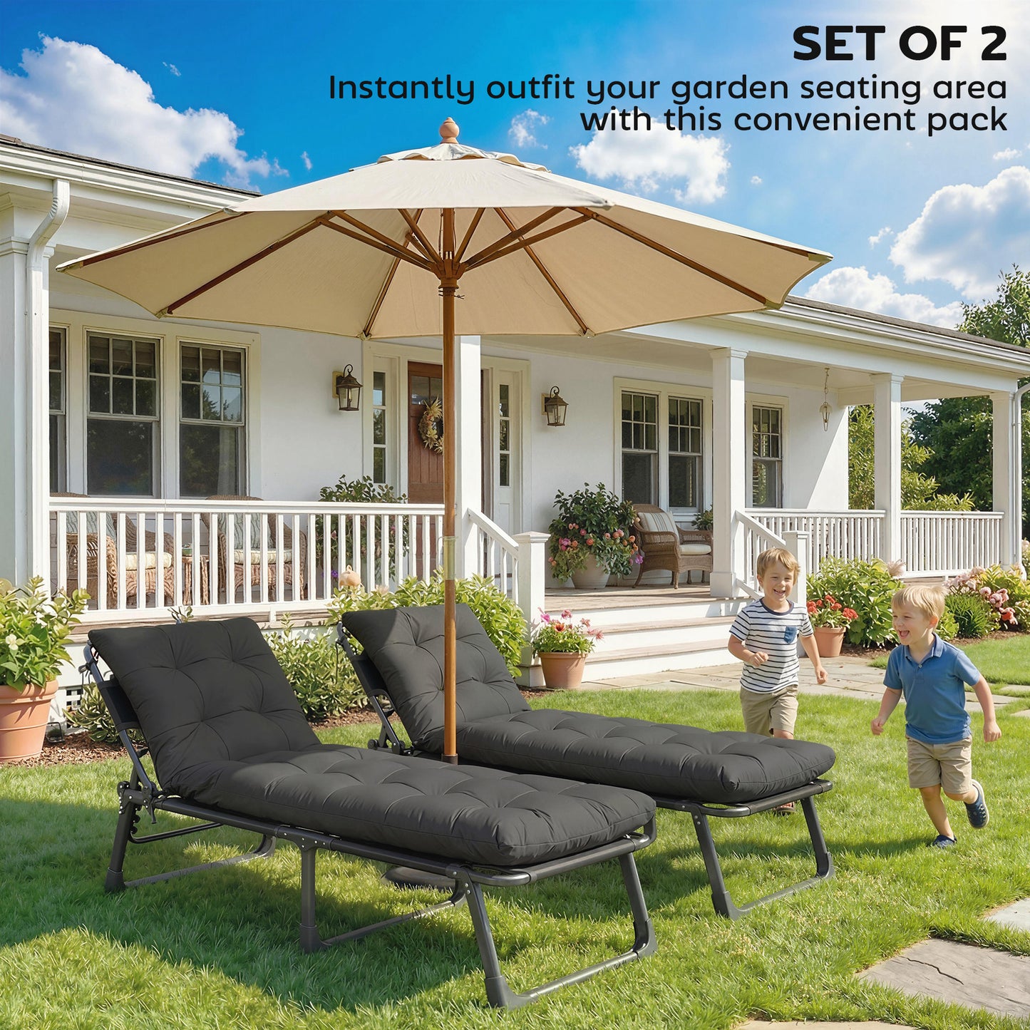 Sun Lounger Cushions Only, Garden Lounge Chair Cushions Set of 2