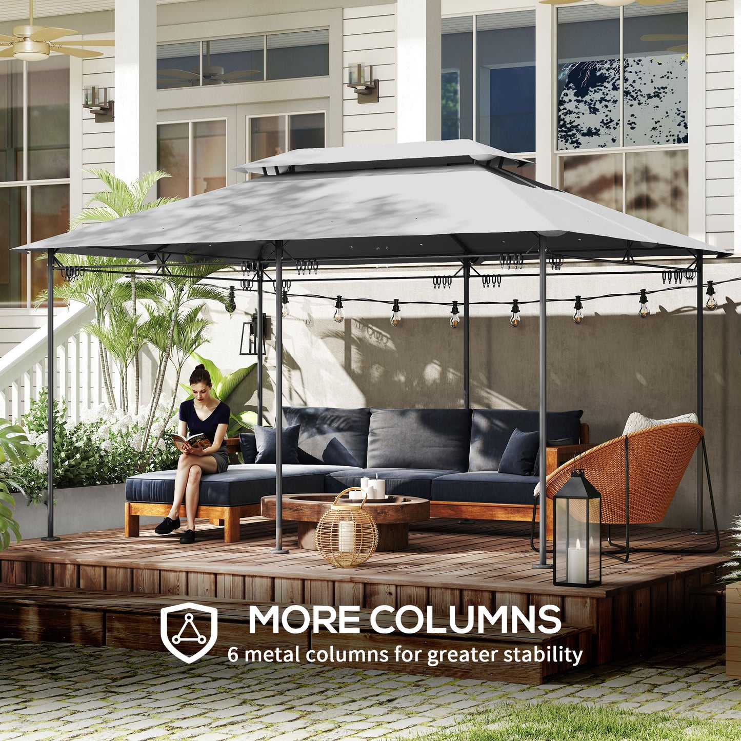 3 x 4m Metal Frame, Two-Tier Roof Gazebo
