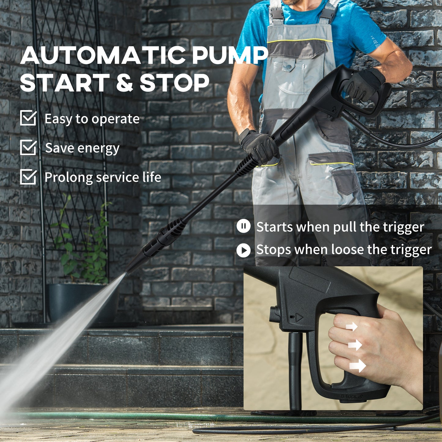 1800W High Pressure Washer, 150 Bar Pressure, 510 L/h Flow