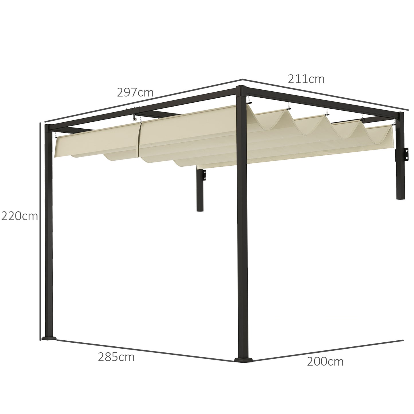 2 x 3(m) Lean To Steel Pergola, with Moving Fabric Canopy