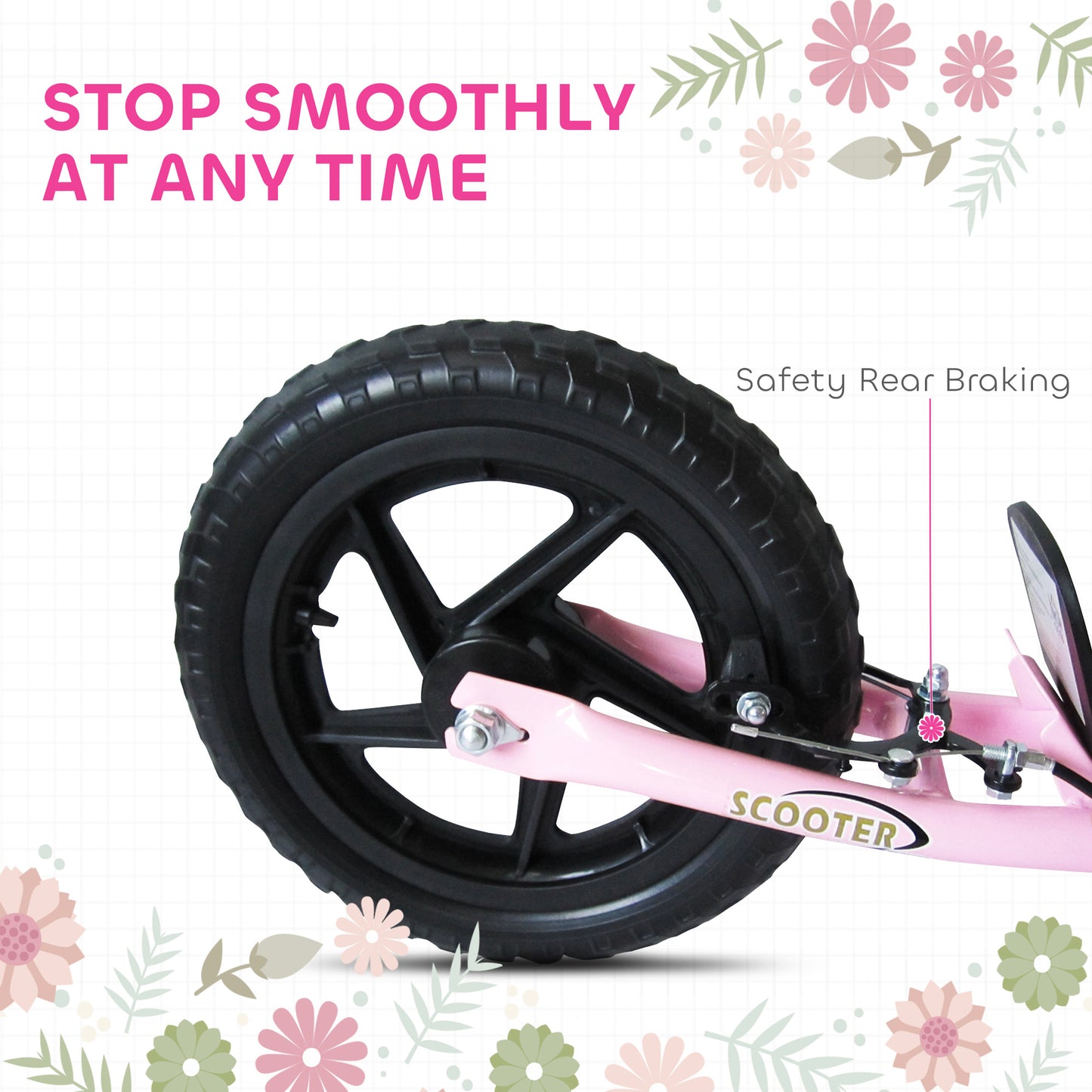 Kids Scooter Kick Scooter, with 12" EVA Tyres, Rear Brake