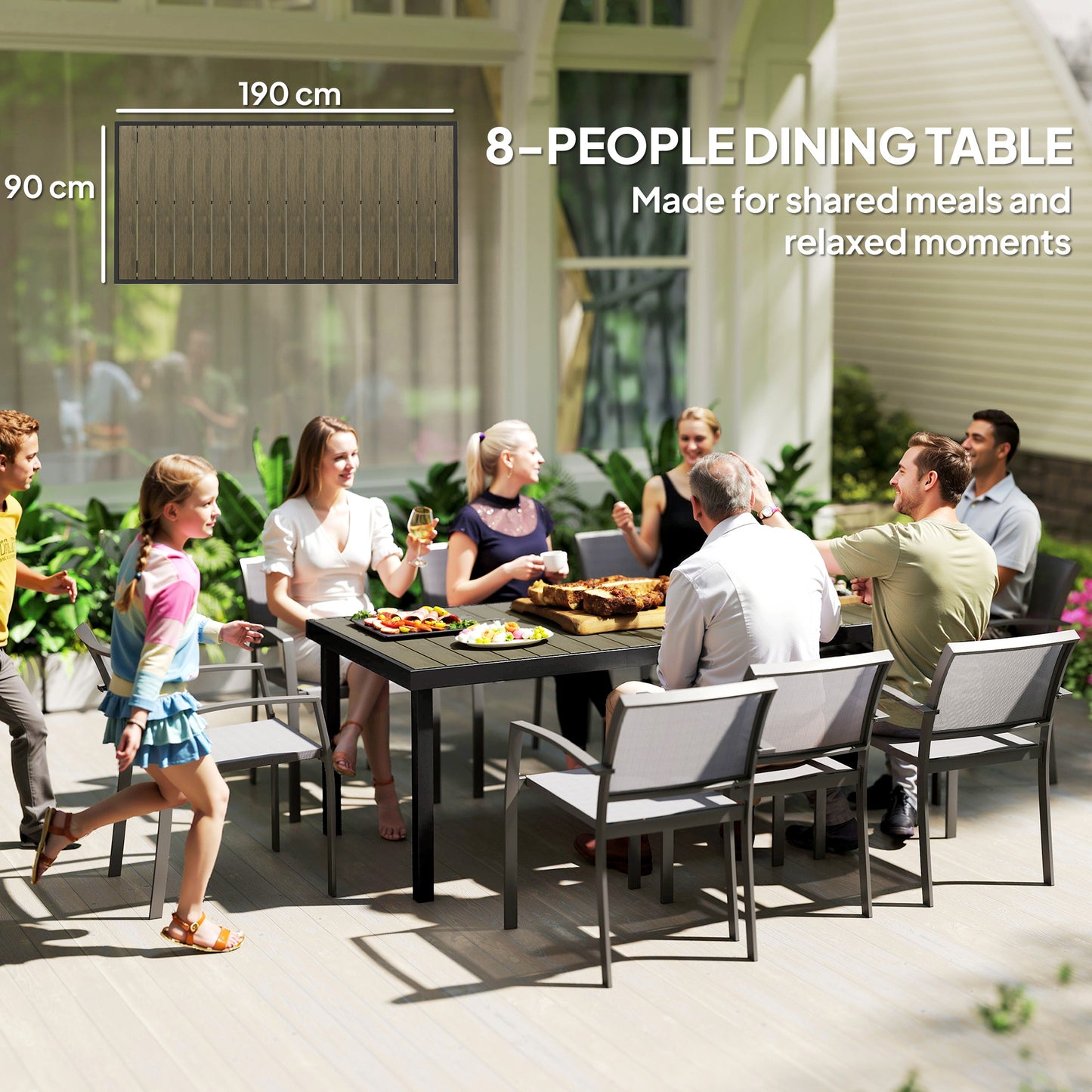 Aluminium Outdoor Garden Dining Table for 8 People, Faux Wood Top (1)