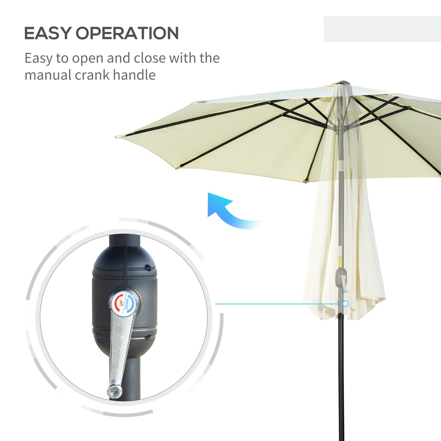 3(m) Tilting Parasol Garden Umbrellas, Outdoor Sun Shade with 8 Ribs