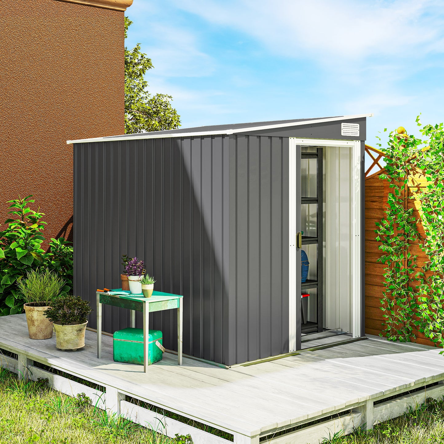 7 x 5ft Galvanised Metal Shed, with Sliding Door (1)
