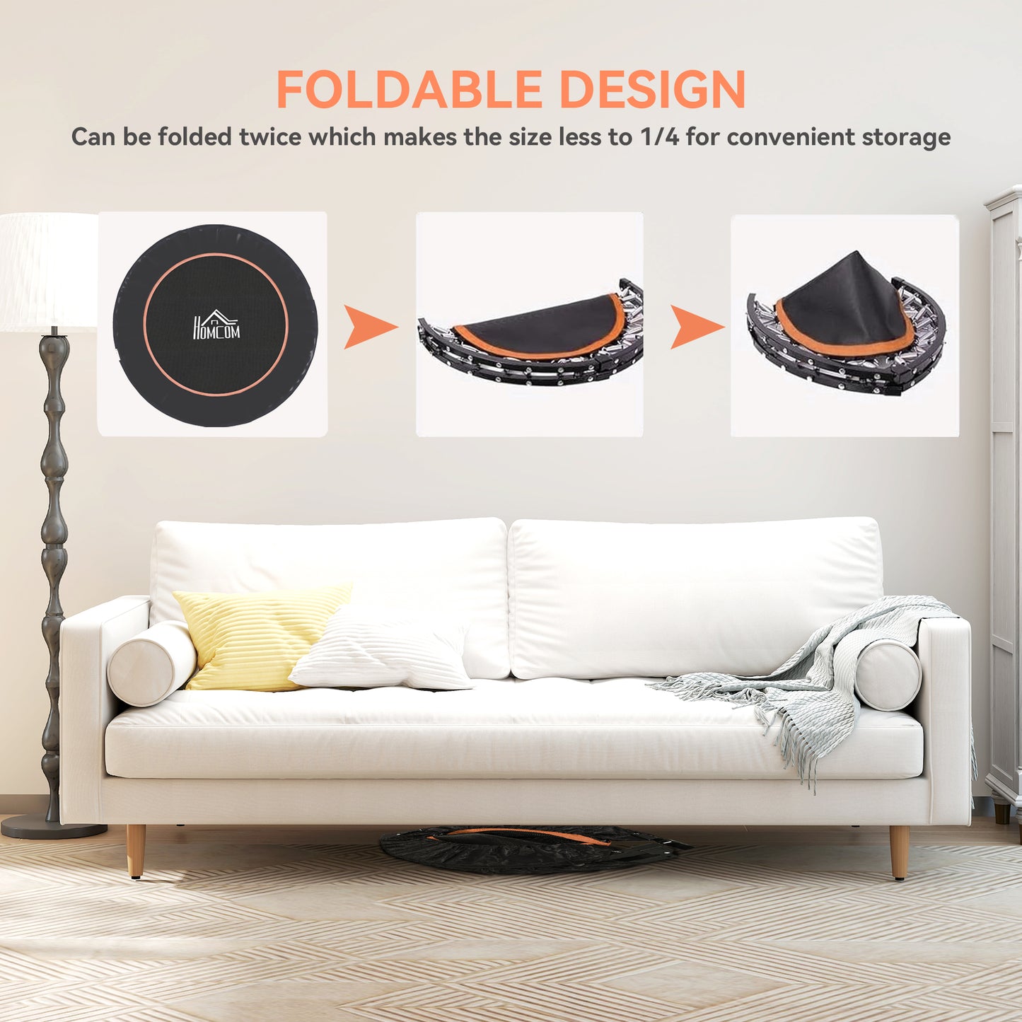 45" Foldable Mini Fitness Trampoline, with Adjustable Foam Handle
