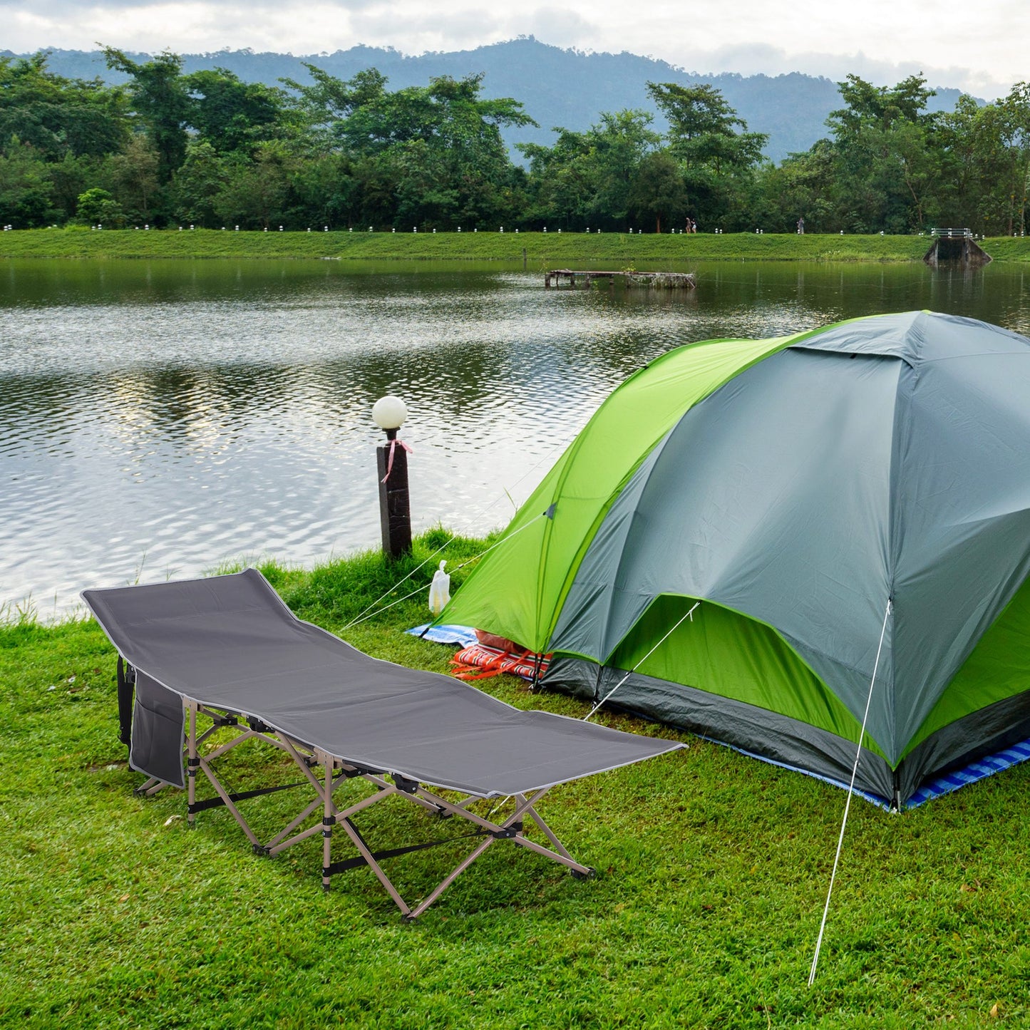 Single Steel Frame Portable Camping Cot, with Carry Bag