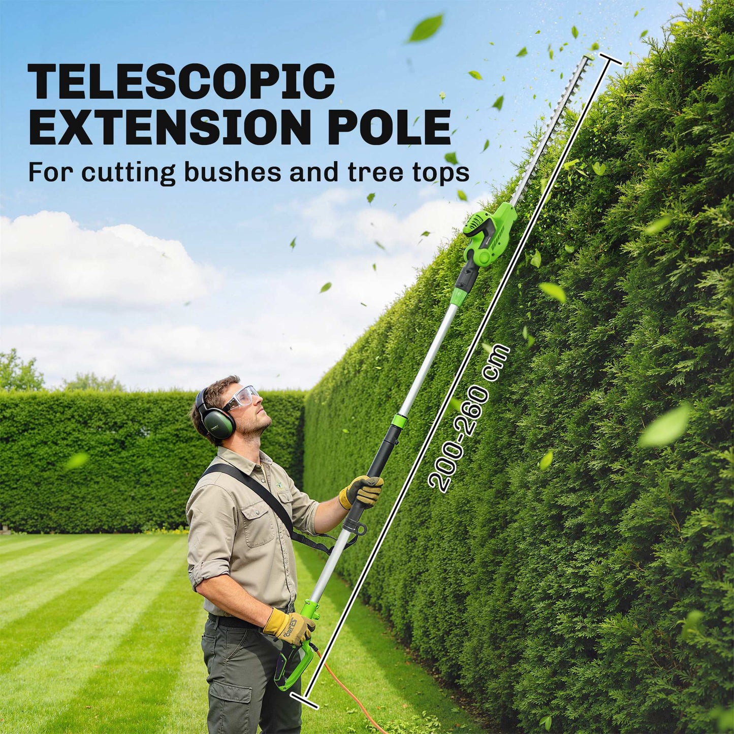 2.6m Corded Extendable Hedge Trimmer with 90° Adjustable Head
